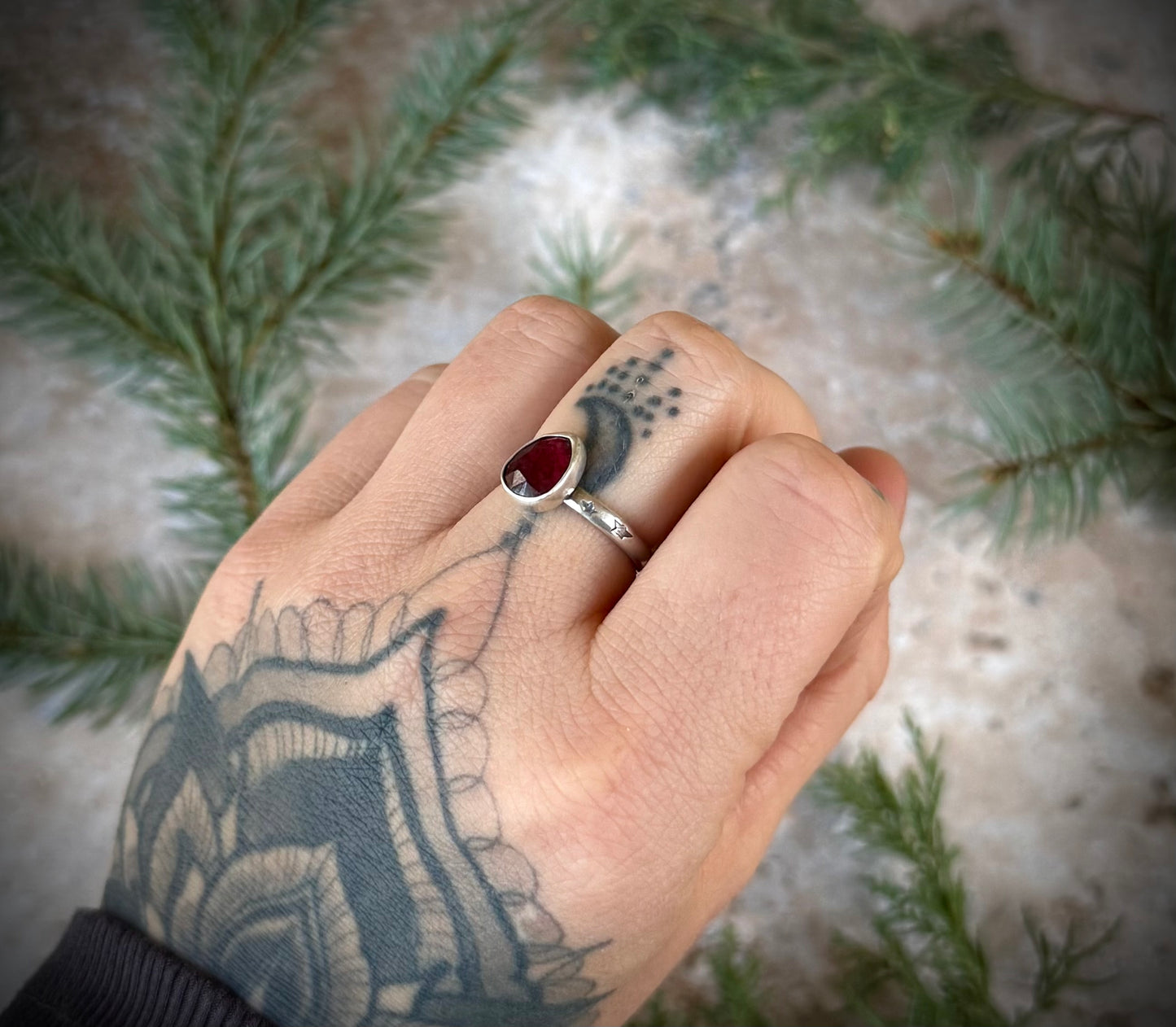 Faceted Garnet Ring - Size 7.75