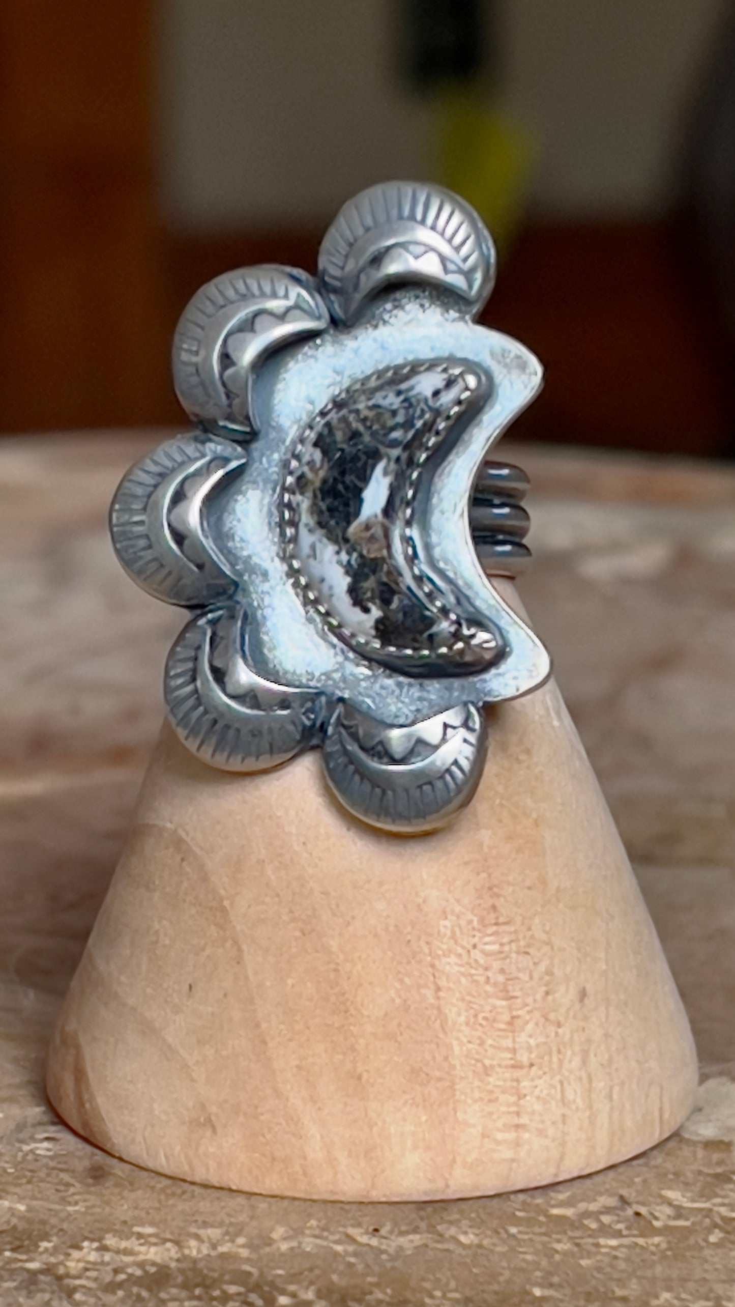 White Buffalo Turquoise Ring - Size 7.5