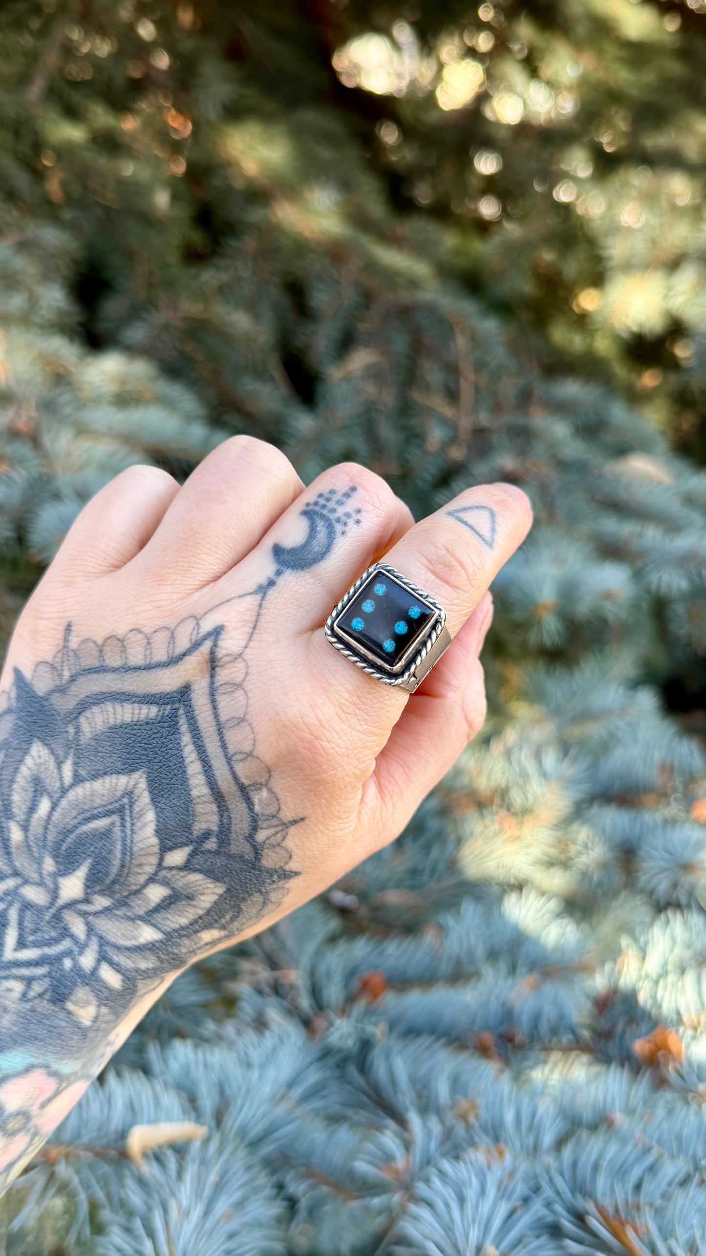 Dice No. 6 | Jet & Turquoise Inlay Ring (Size 9.5)