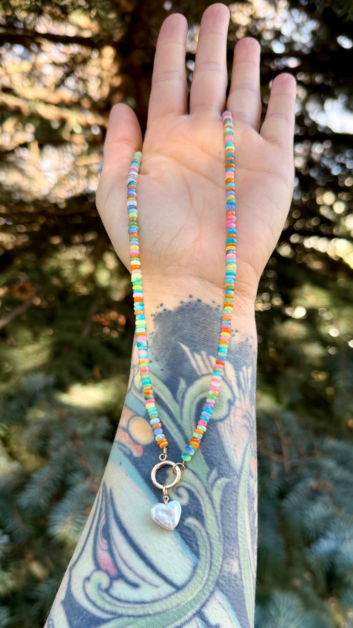 Disco Opal Heart Necklace — ~17”