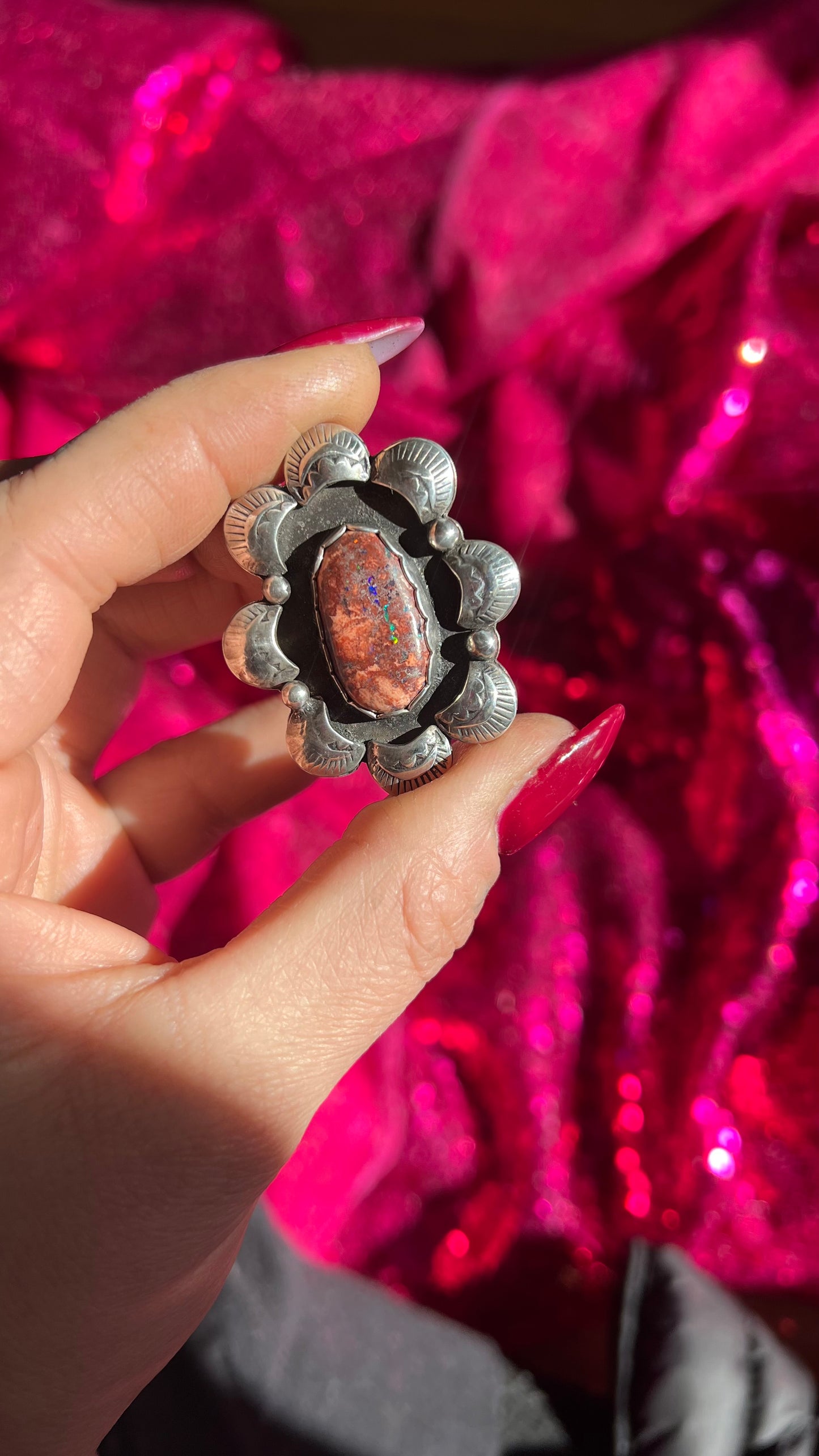 Mexican Fire Opal Statement Ring - Size 7.5