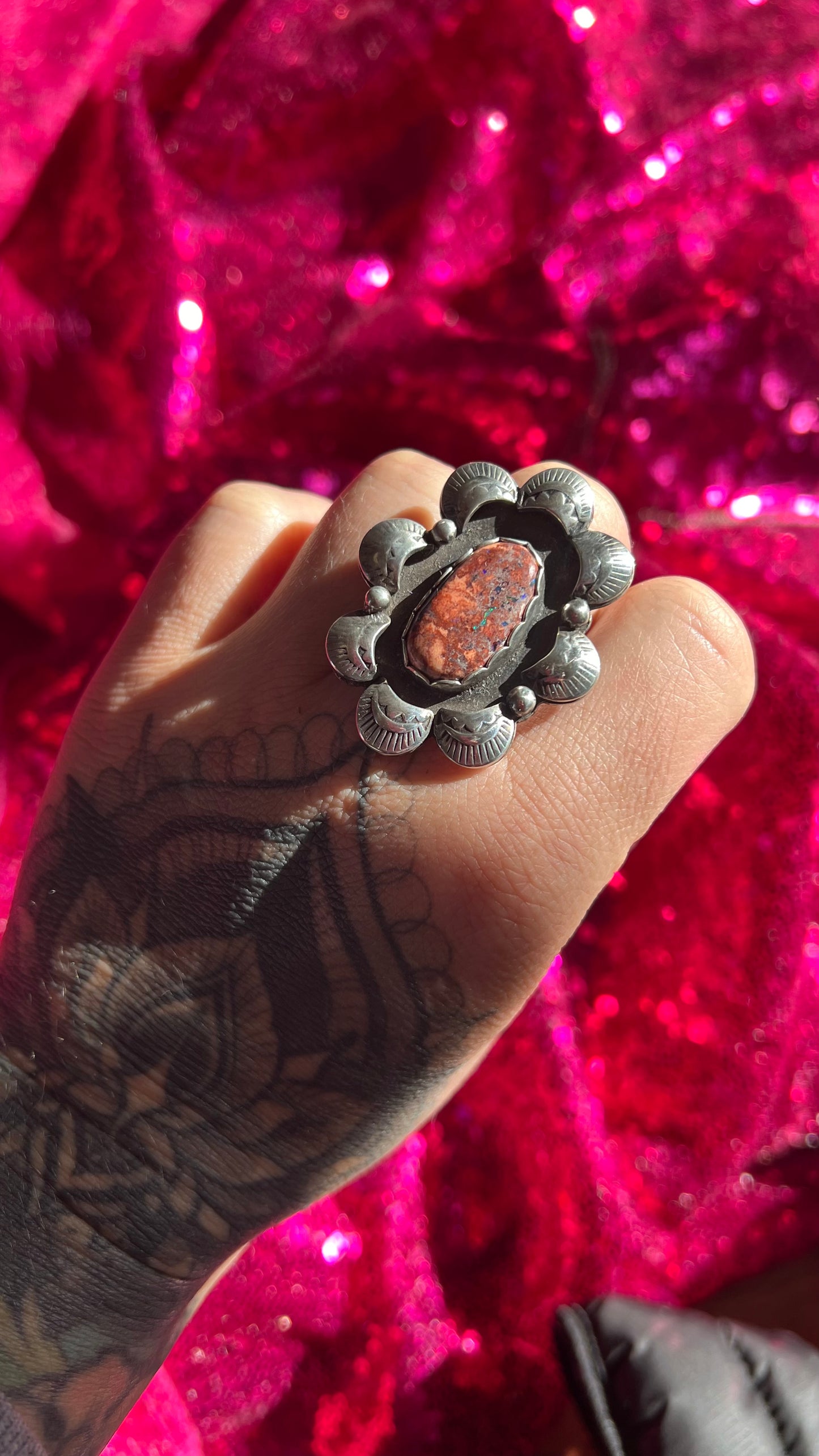 Mexican Fire Opal Statement Ring - Size 7.5