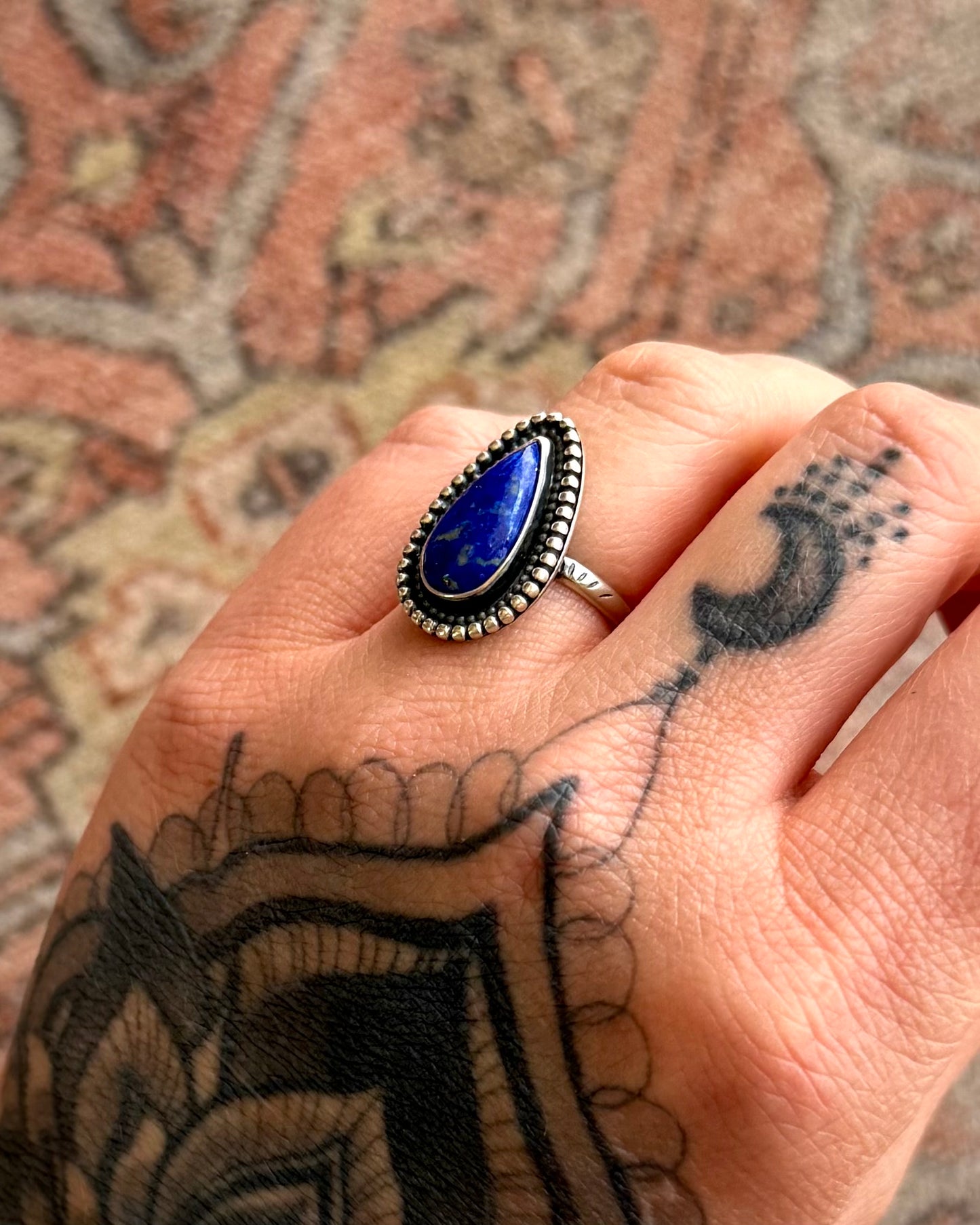 Lapis Lazuli Ring – Size 6.5 – Sterling Silver Teardrop Ring