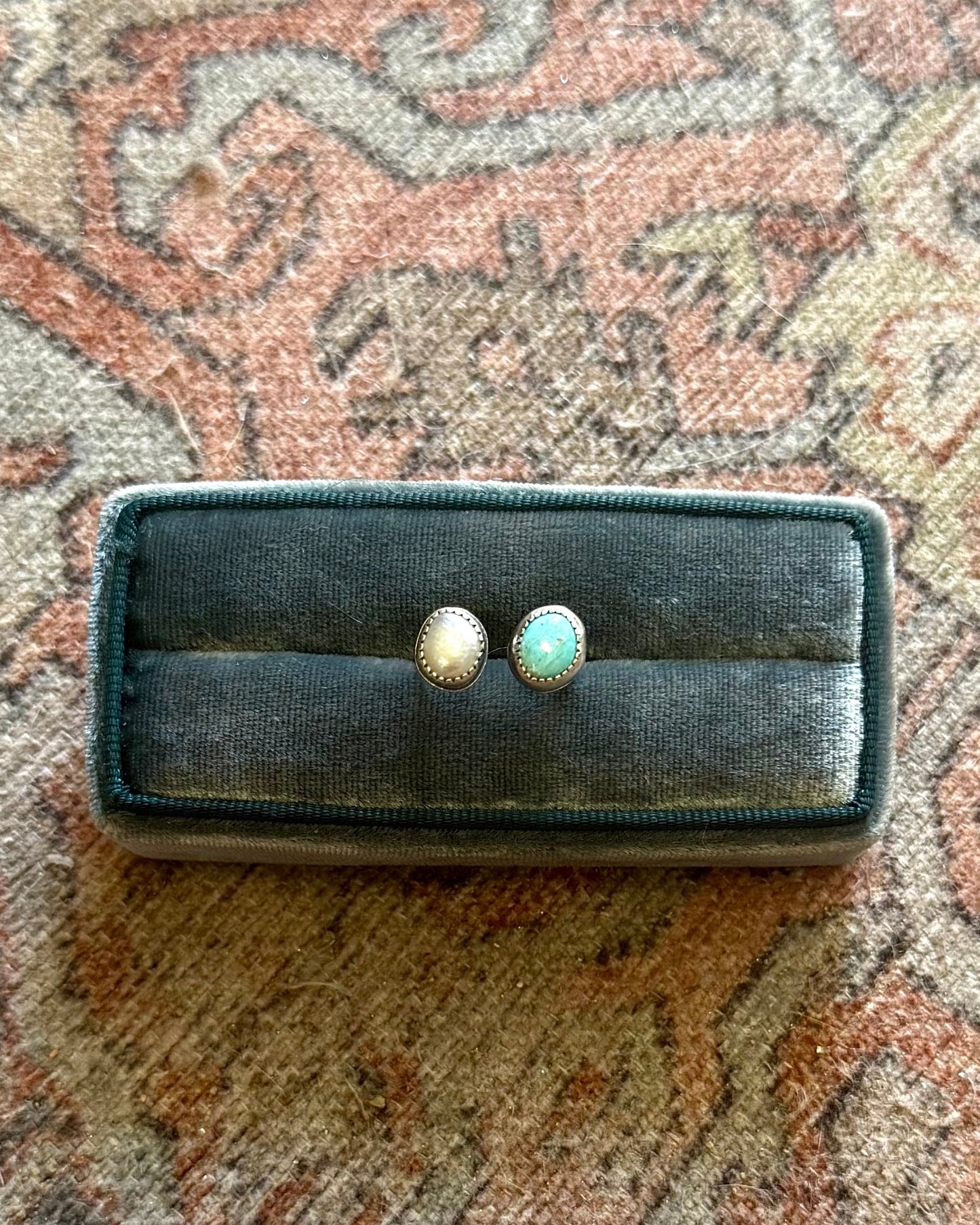 Freshwater Pearl & Turquoise Ring - Semi-Adjustable