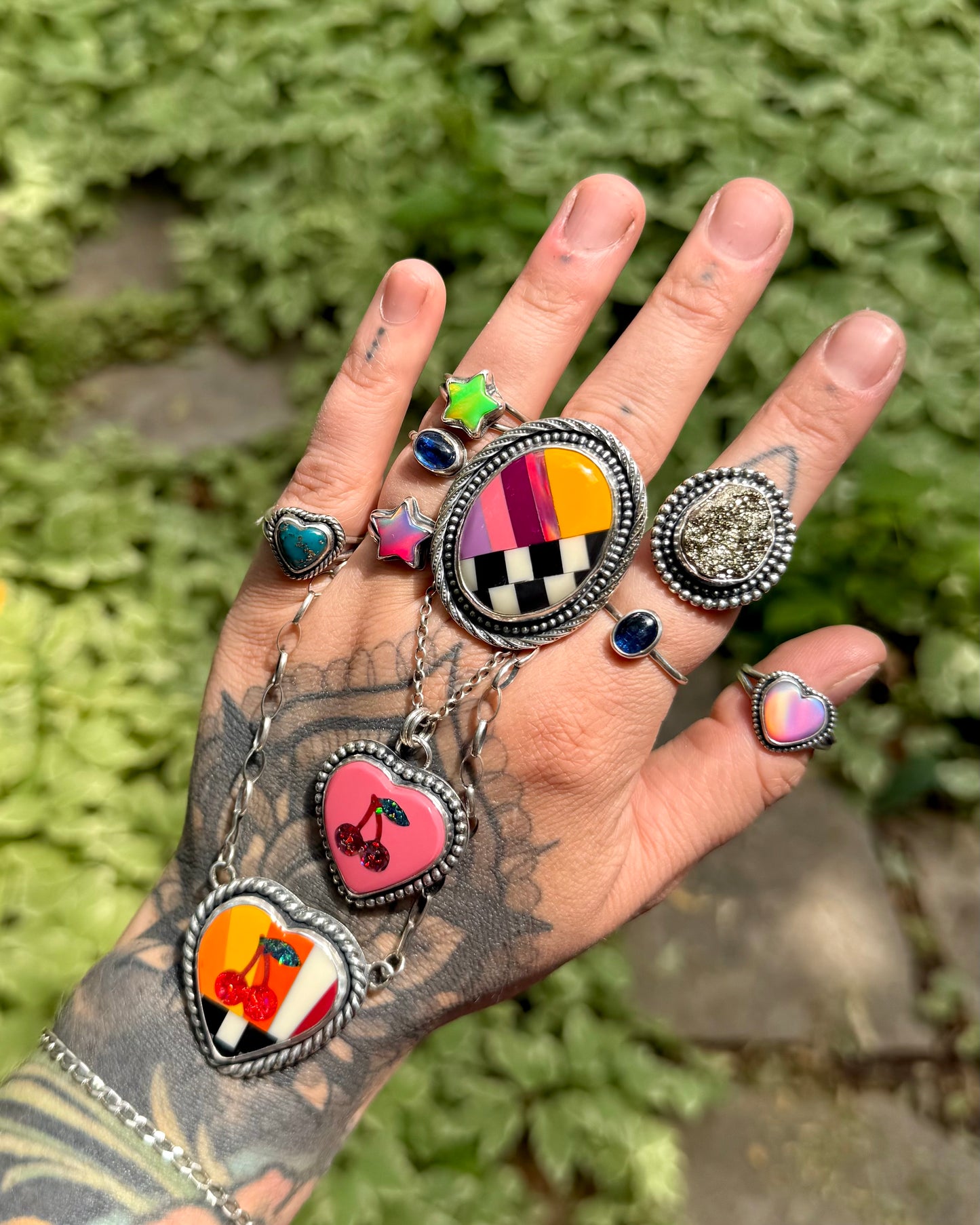 Upcycled Pool Ball Core + Aurora Opal Statement Ring — Size 8