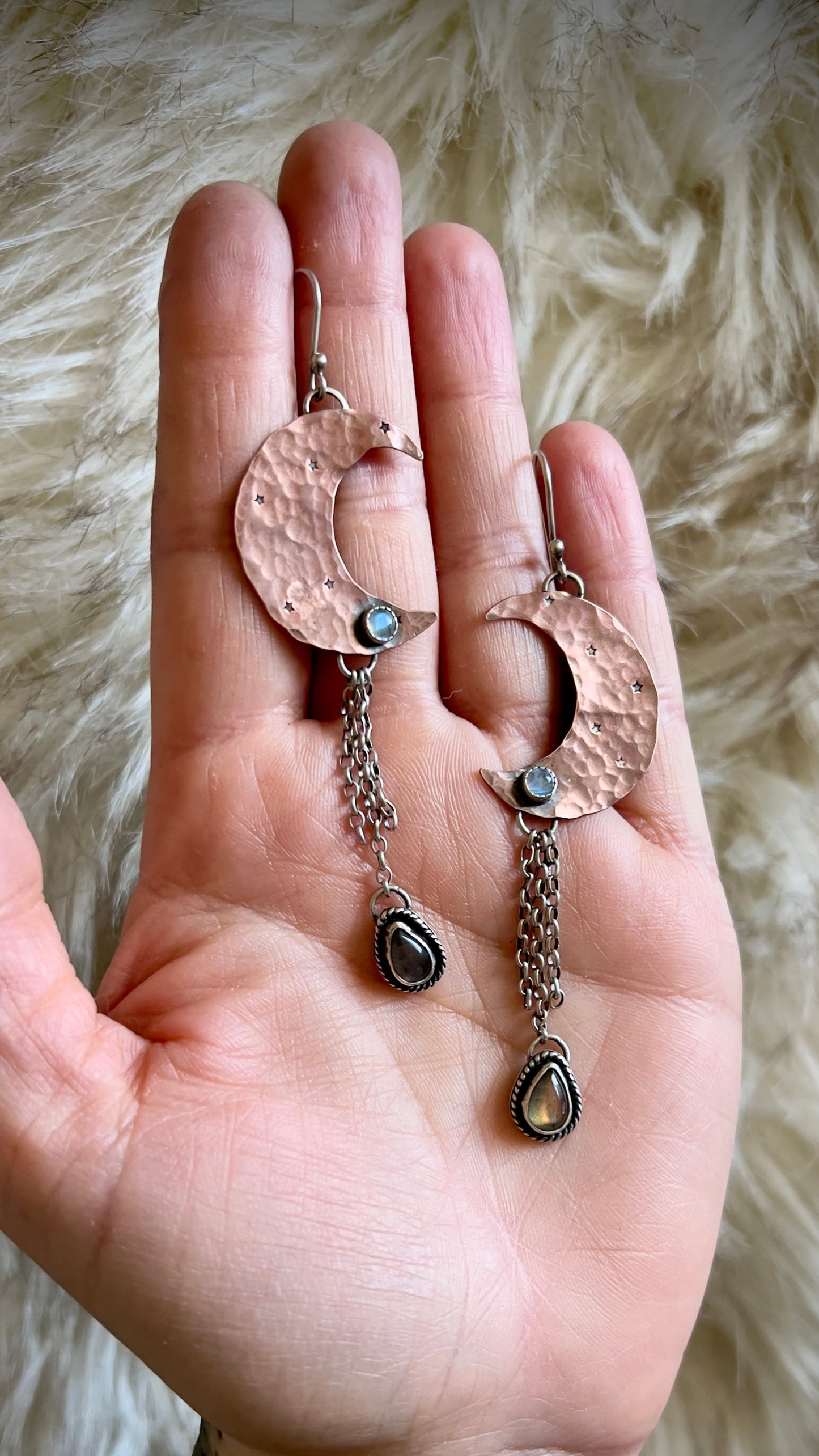 Cosmic Moons - Moonstone & Labradorite Dangle Earrings
