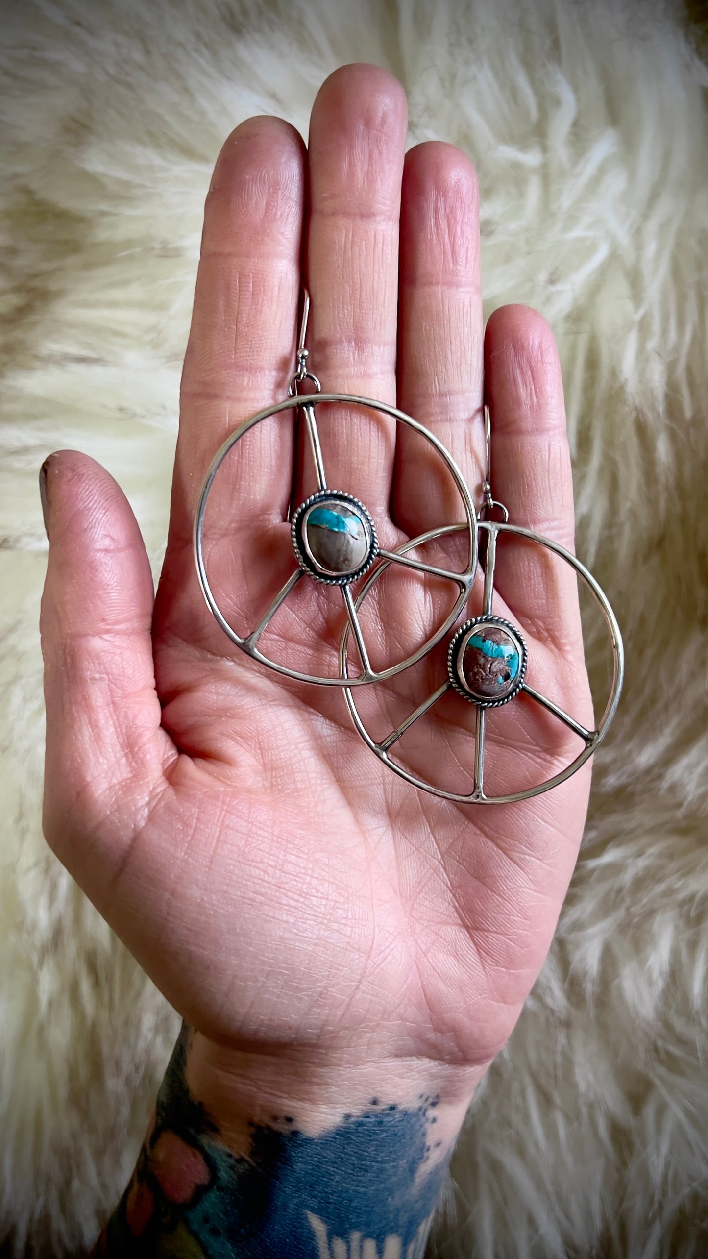 Royston Ribbon Boho Peace Sign Hoop Earrings XL
