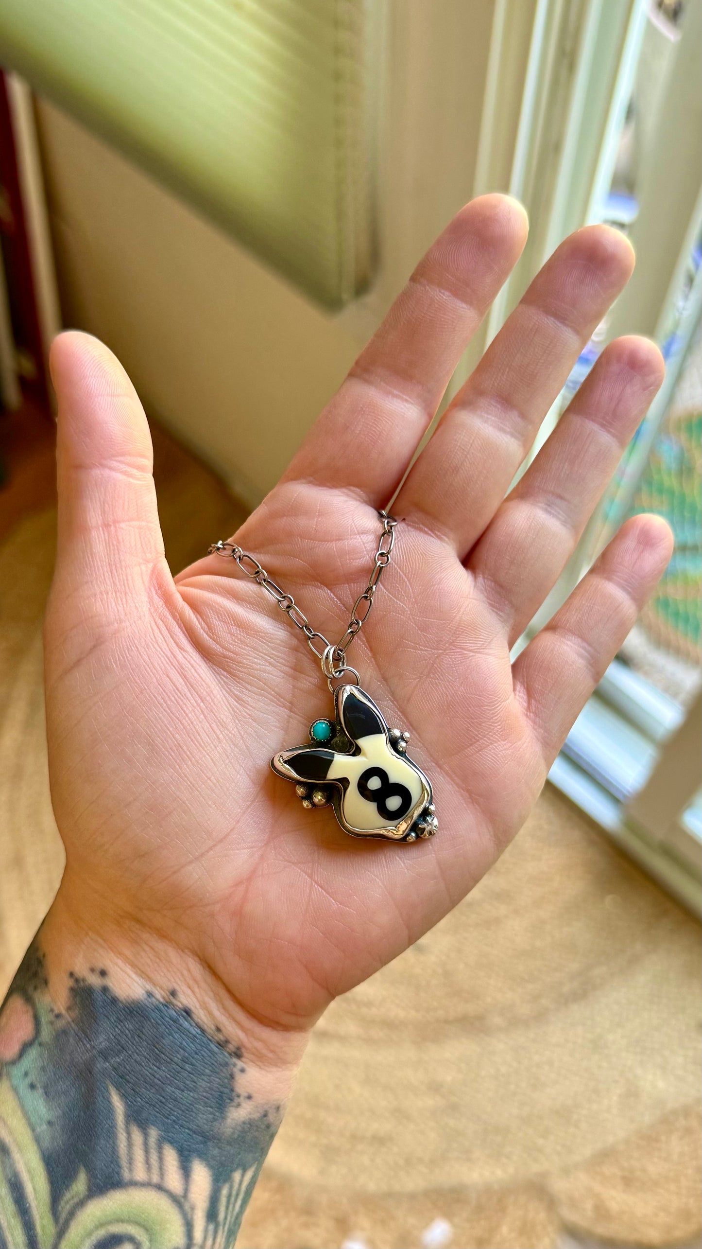 8ball bunny + turquoise necklace 🎱