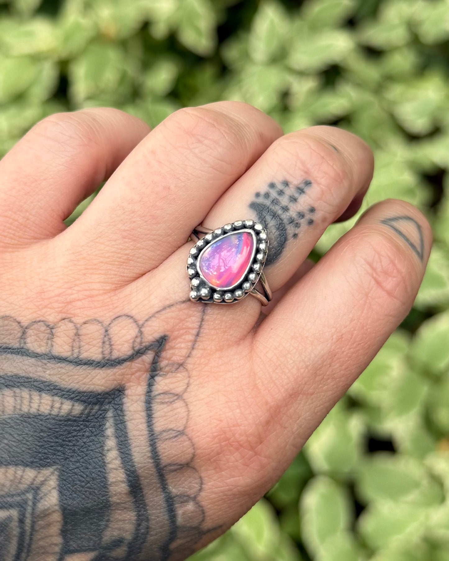 Aurora Opal Teardrop Ring - Size 7