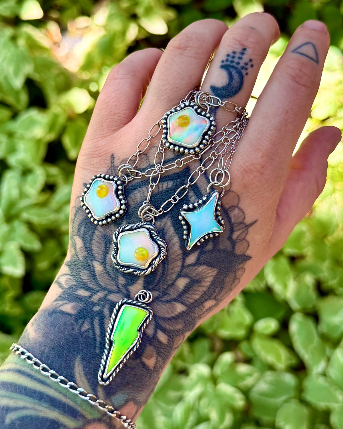 Aurora Opal Fried Egg Pendant Necklace