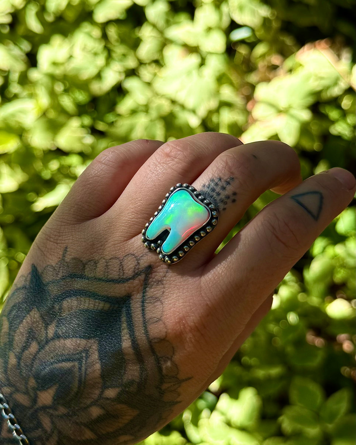 Aurora Opal Tooth — Ring or Necklace, Made to Order