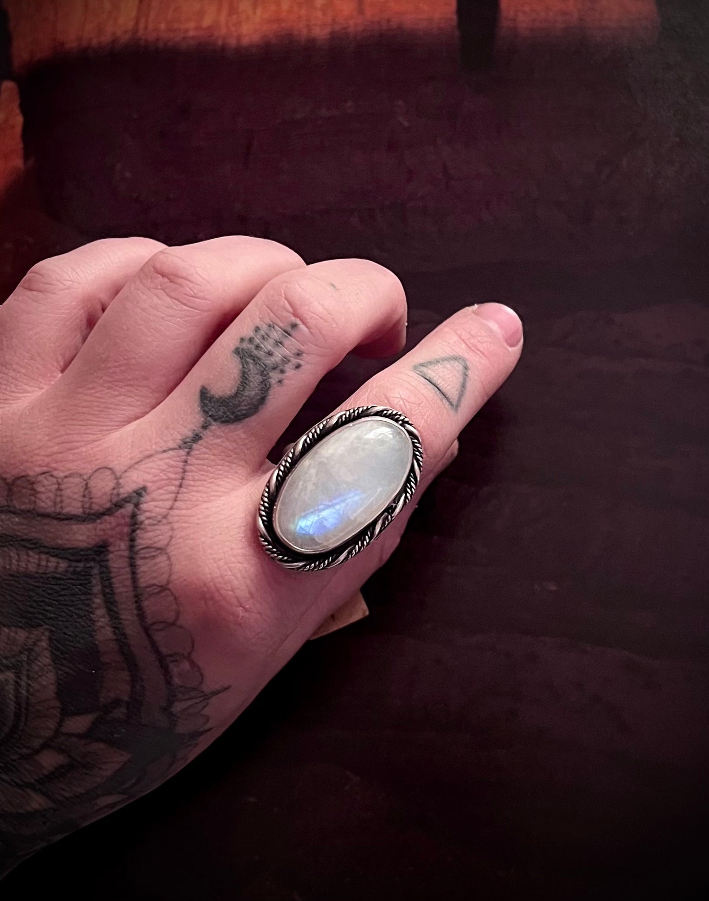 Rainbow Moonstone Statement Ring | Size 9.5