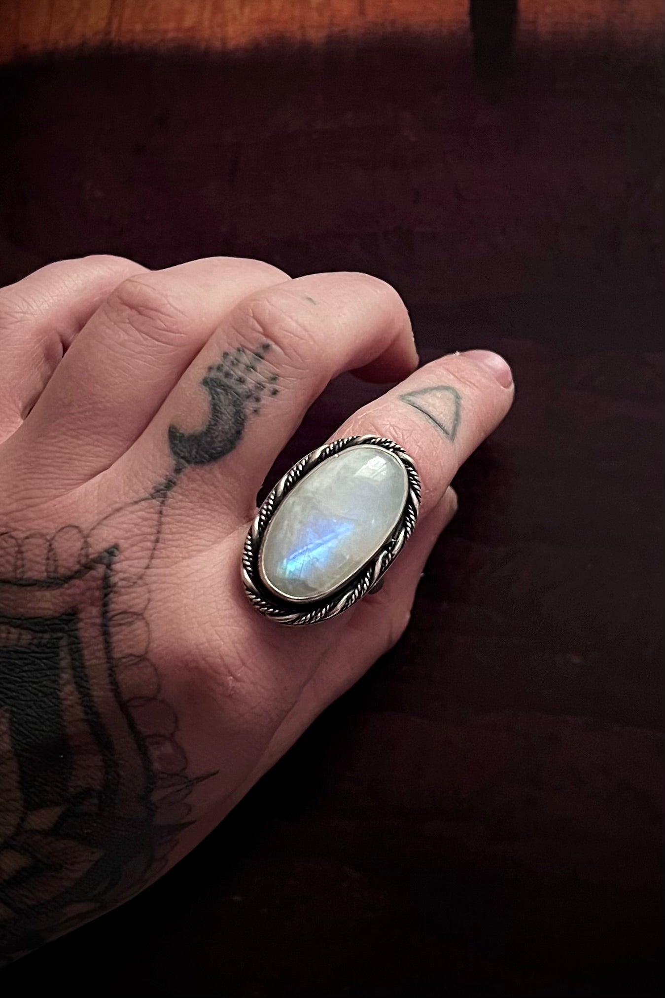 Rainbow Moonstone Statement Ring | Size 9.5