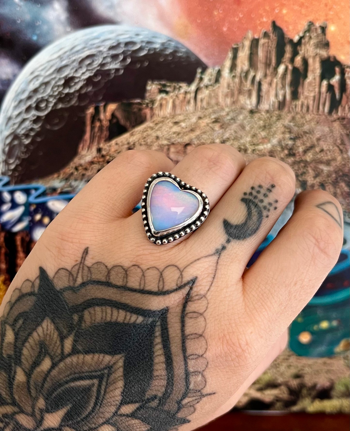 Pink Aurora Opal Ring | Size 7