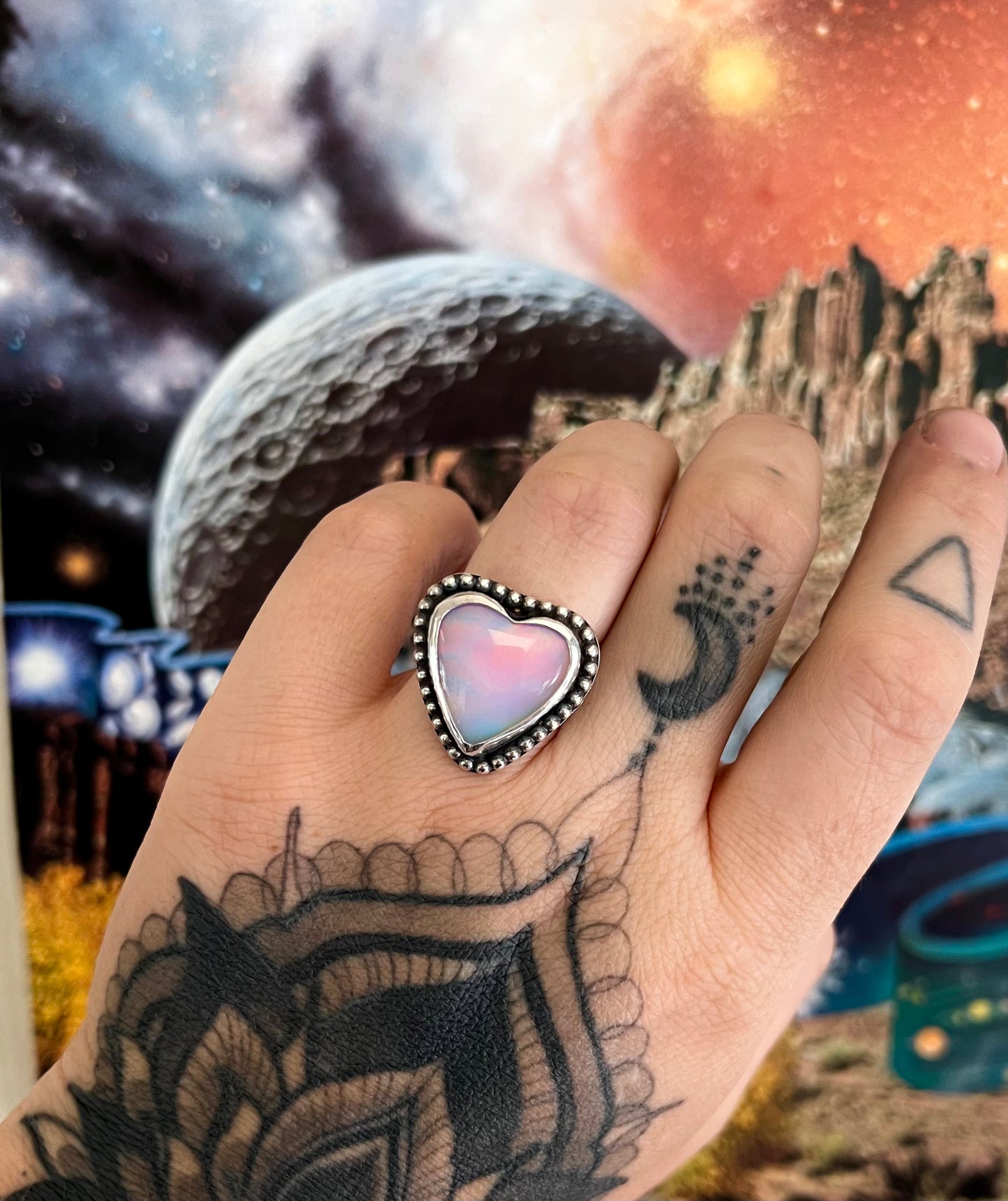 Pink Aurora Opal Ring | Size 7