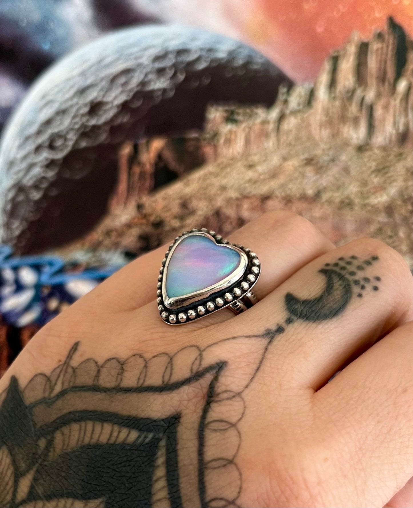 Pink Aurora Opal Ring | Size 7