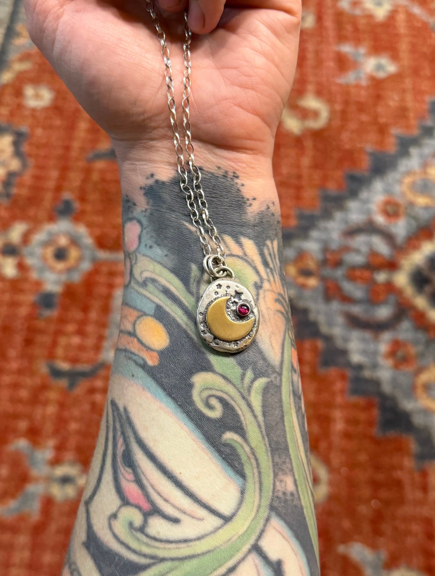 Chunky Garnet & Moon Talisman Necklace