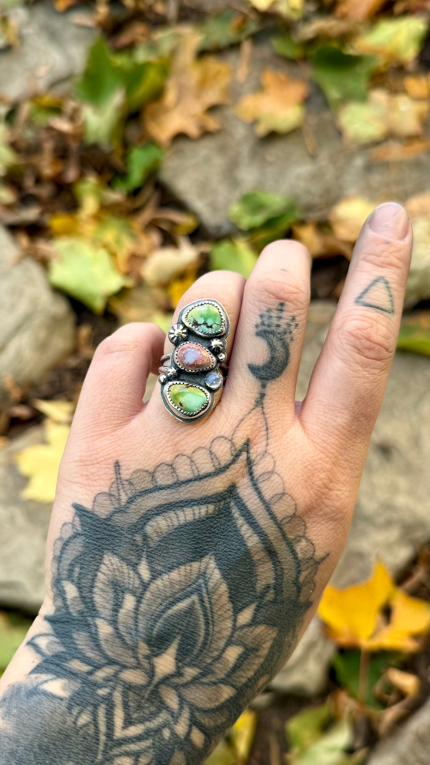 Golden Hills + Fire Opal + Moonstone Ring | Size 7