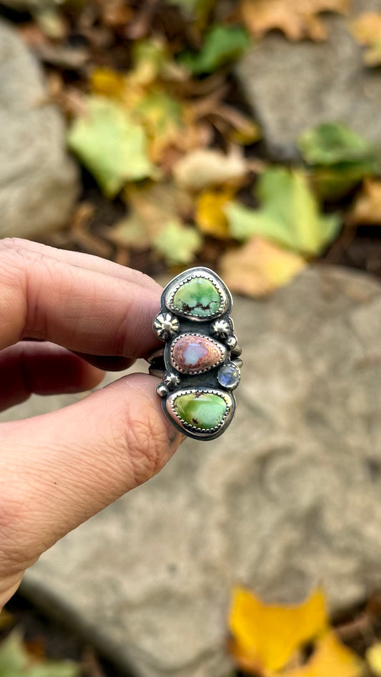 Golden Hills + Fire Opal + Moonstone Ring | Size 7