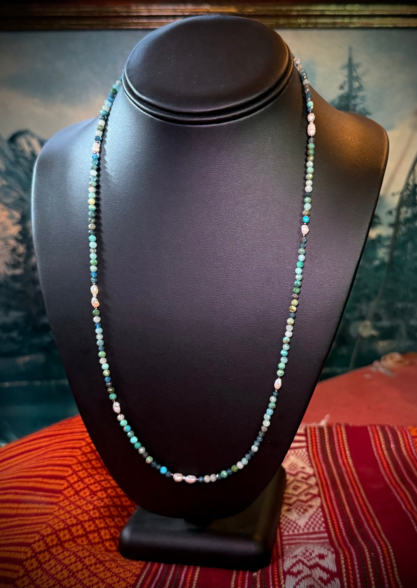 Mixed Stones + freshwater Pearl 22” Layering Necklace