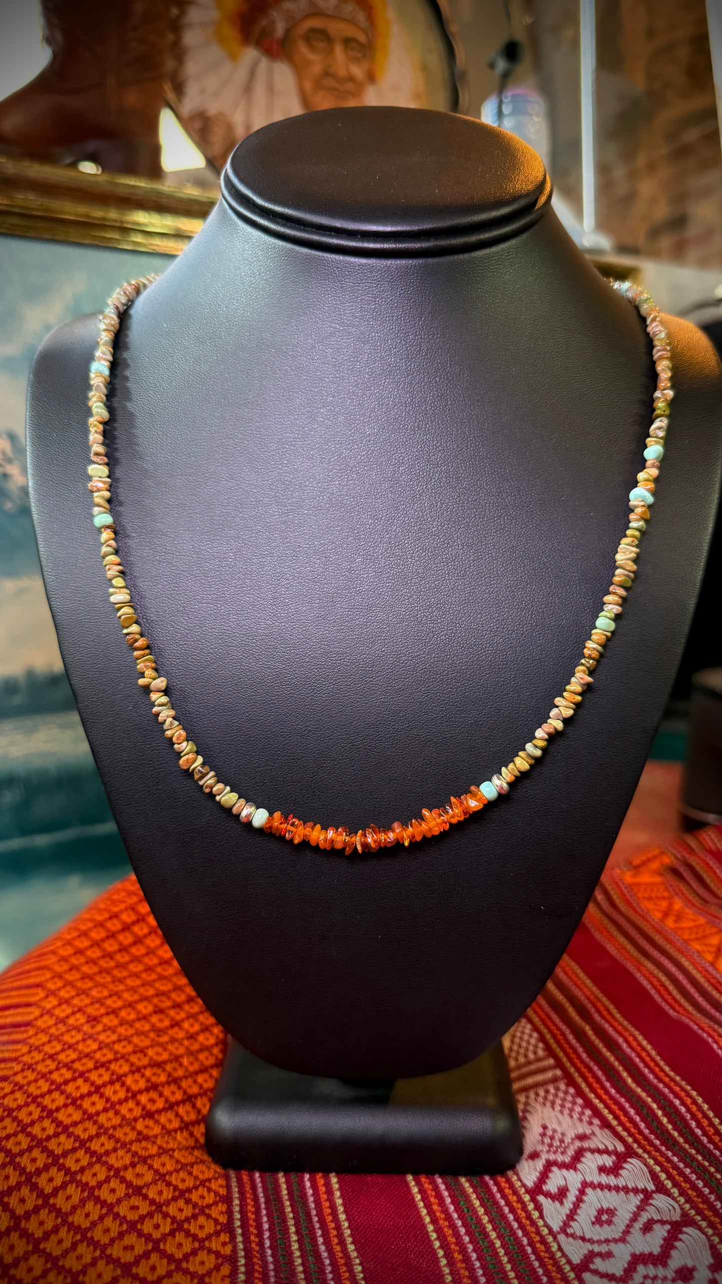 Turquoise + Amber 28” Layering Necklace