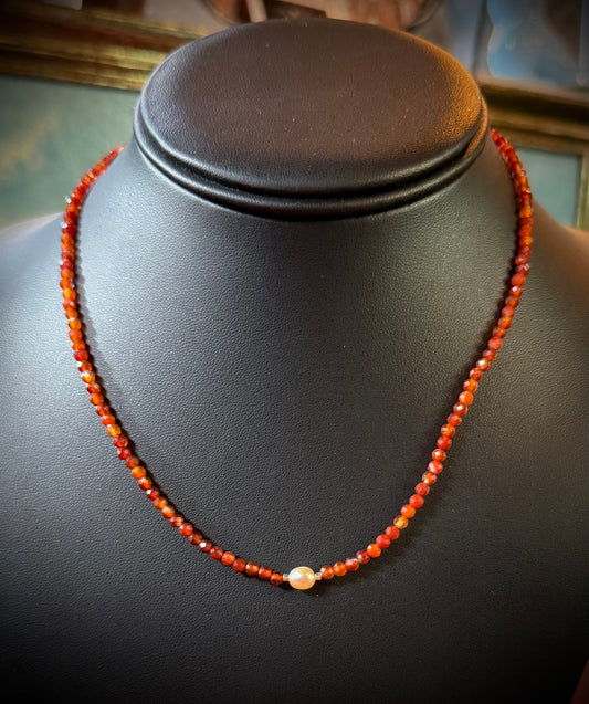 Carnelian + Freshwater Pearl Necklace