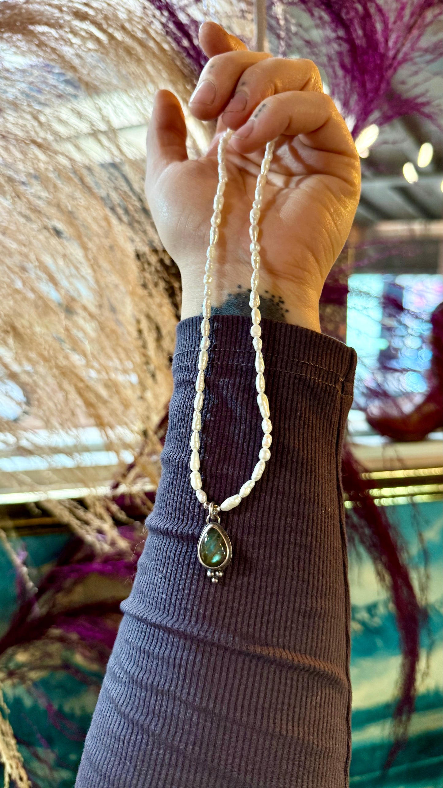 Freshwater Pearl + Labradorite 16" Necklace