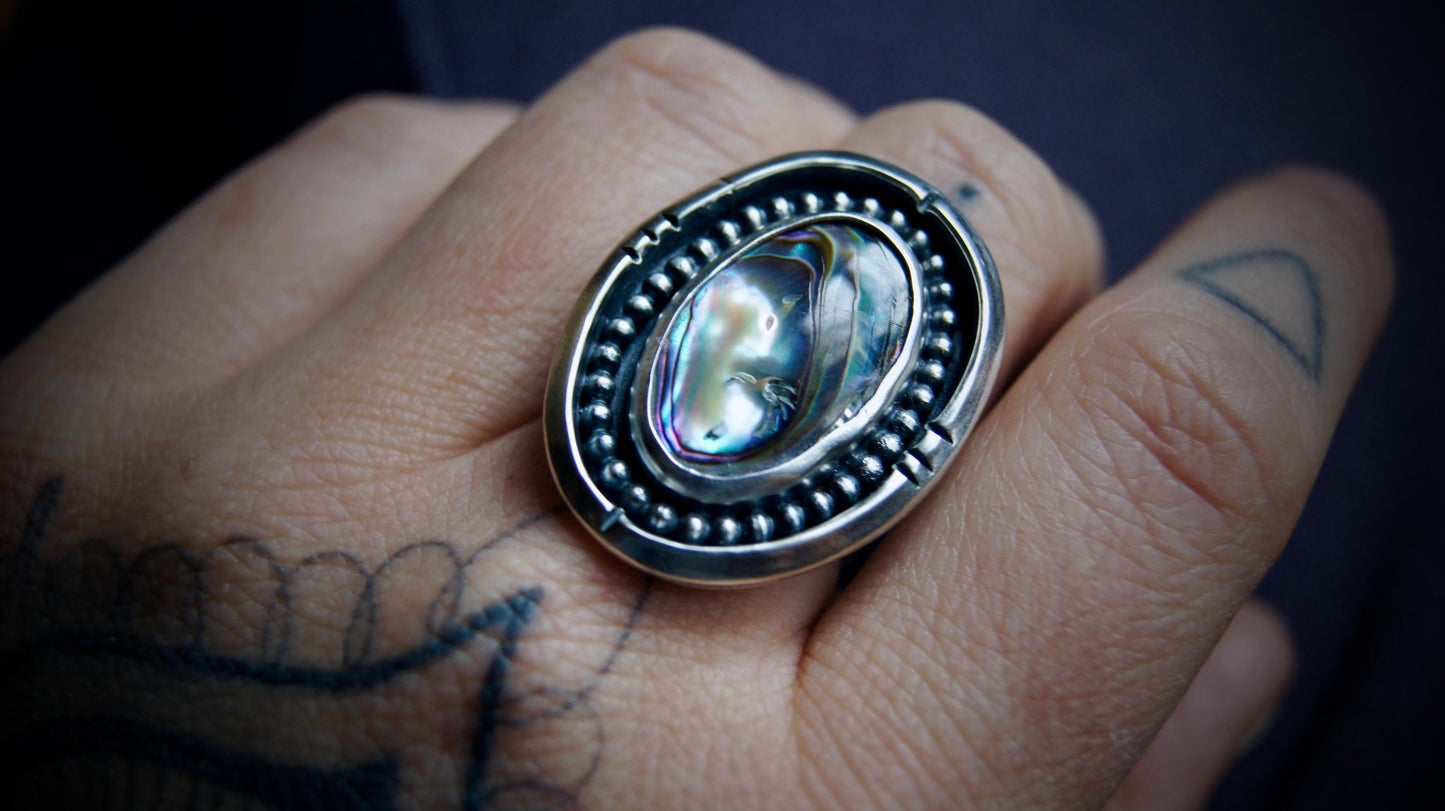 Abalone Portal Ring - Size 7.5 - Cosmic Heart Arts