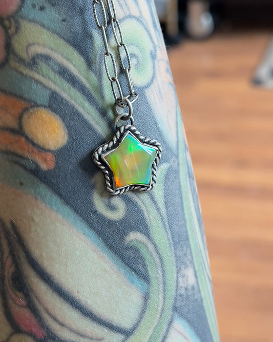 Yellow Aurora Opal Charm Necklace - 18" Chain
