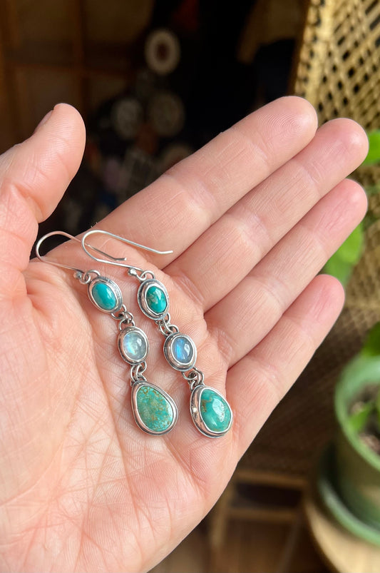 Turquoise & Moonstone Dangle Earrings