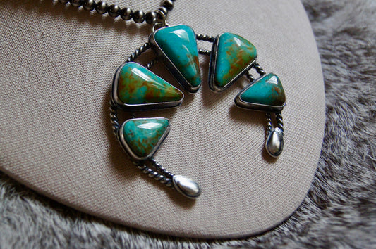 Mexican Turquoise Naja Pendant on 18" 5mm Navajo Pearls