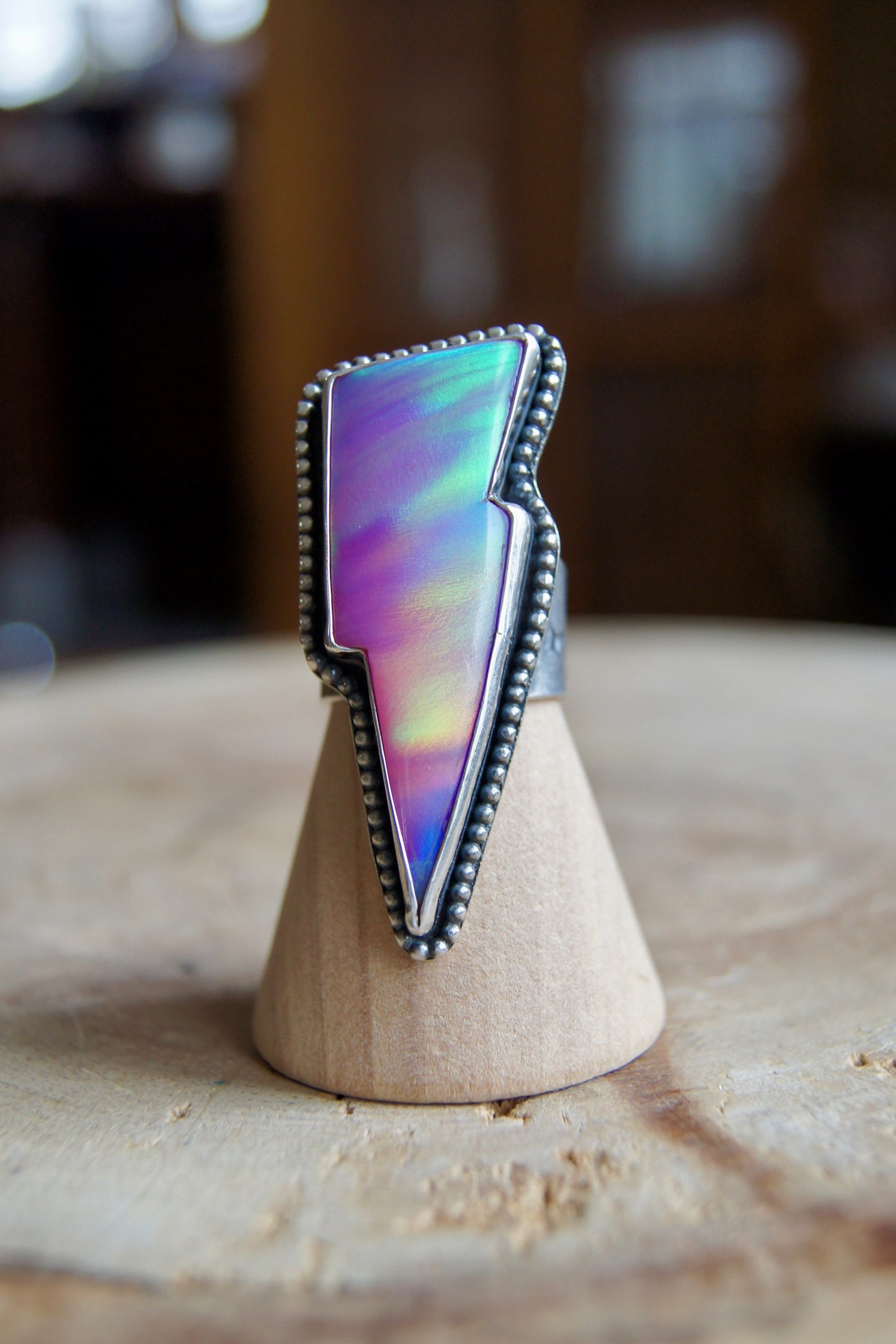 Aurora Opal Bowie Bolt Ring - Size 7.5