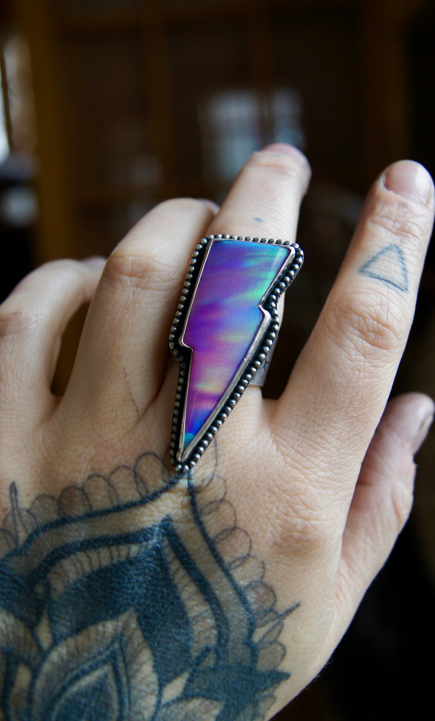 Aurora Opal Bowie Bolt Ring - Size 7.5