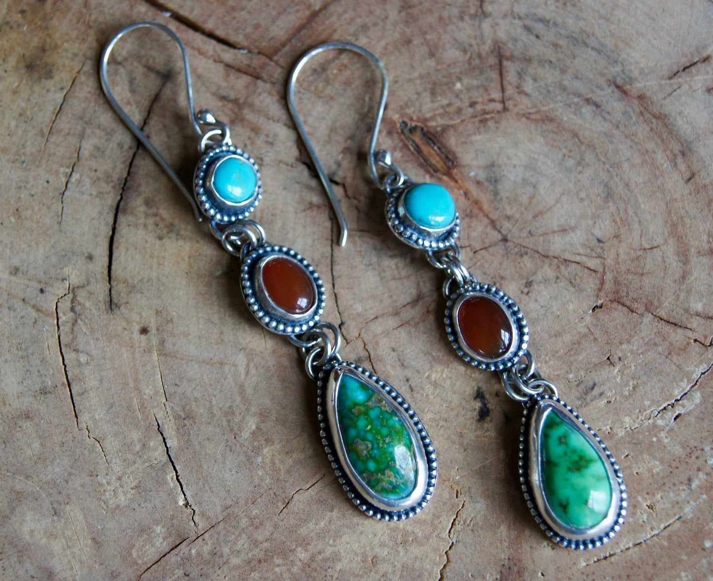 Agate, Sierra Bella, & Sonoran Gold Turquoise Dangle Earrings