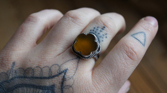 Amber Flower Power Ring - Size 7.25