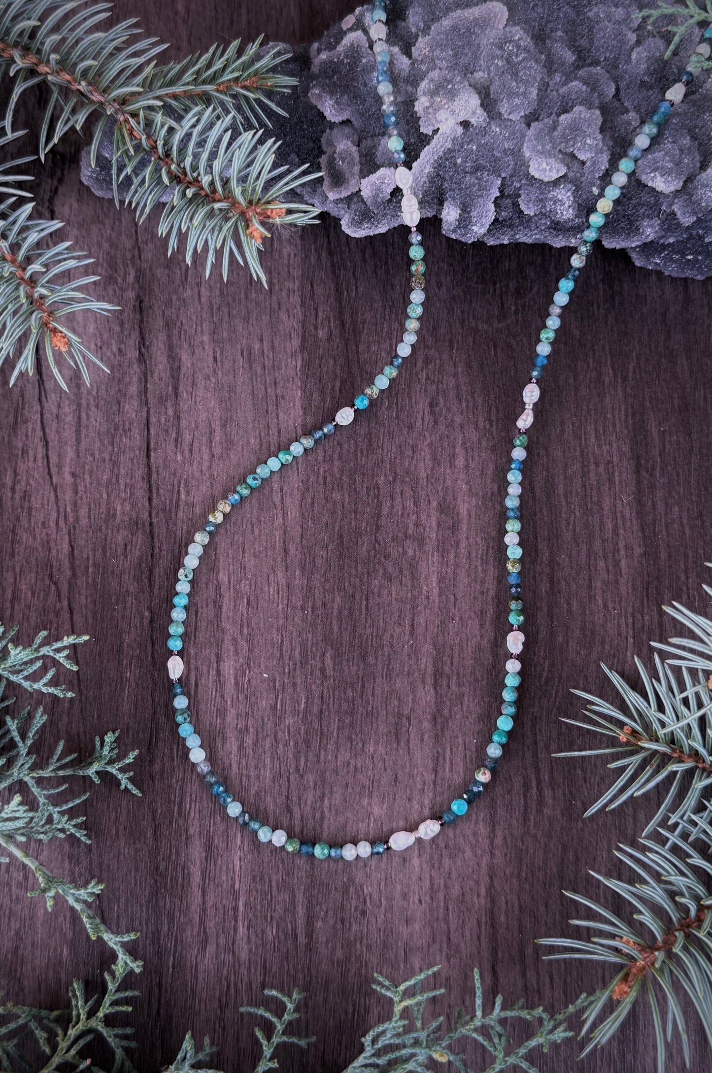 Mixed Stones + freshwater Pearl 22” Layering Necklace