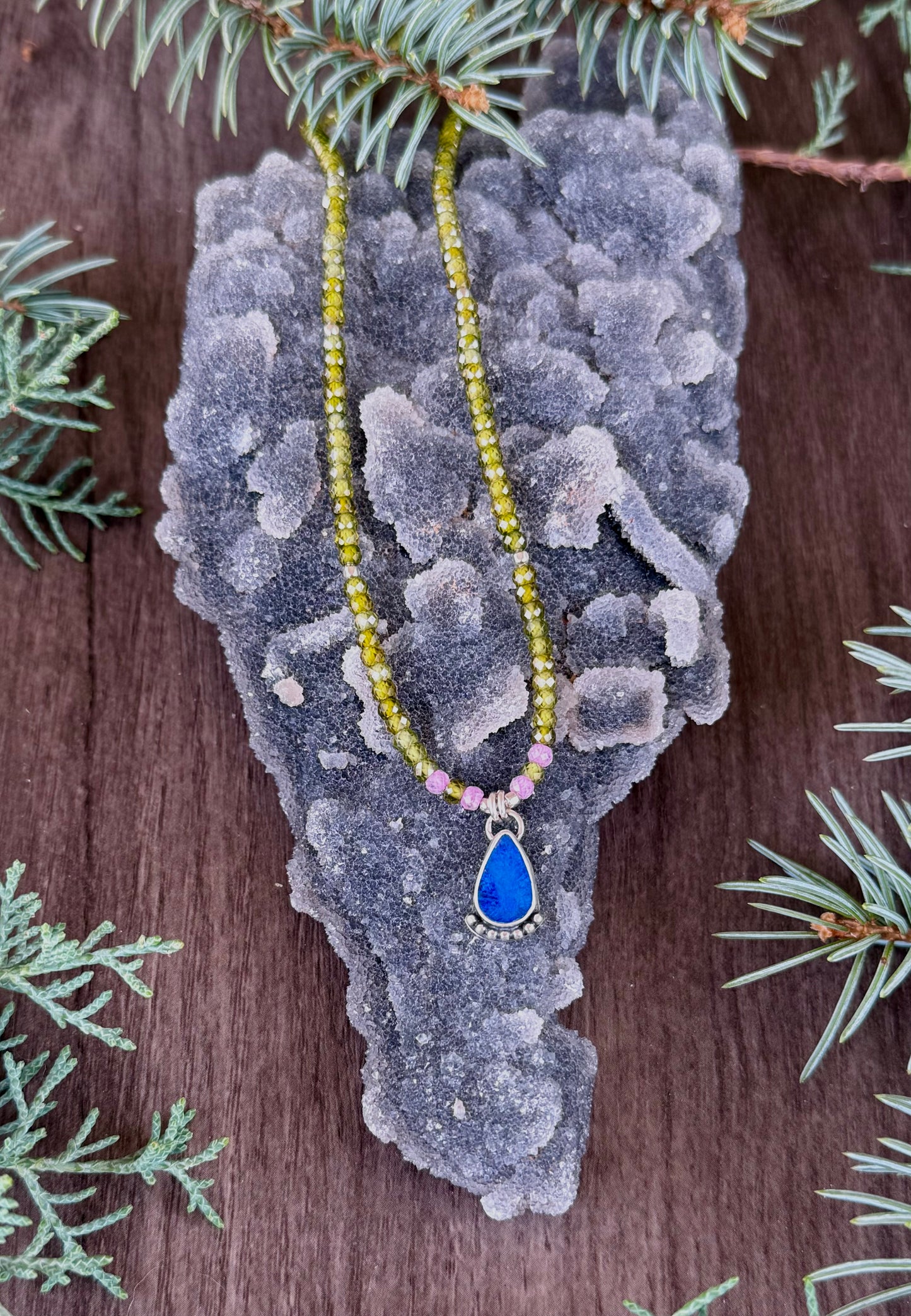 Cubic Zircon & Coober Pedy Opal Necklace – Sterling Silver • Handmade