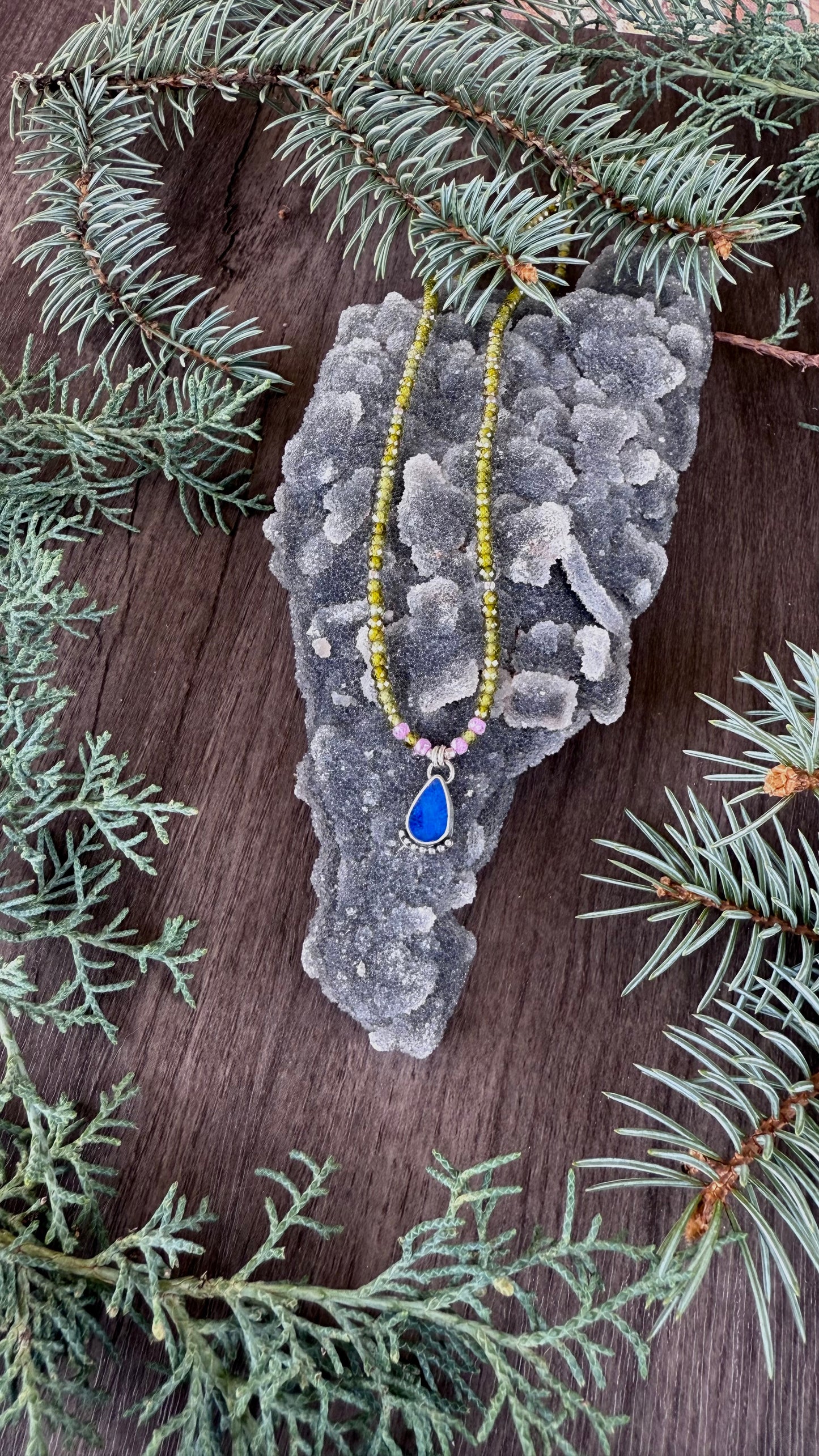 Cubic Zircon & Coober Pedy Opal Necklace – Sterling Silver • Handmade