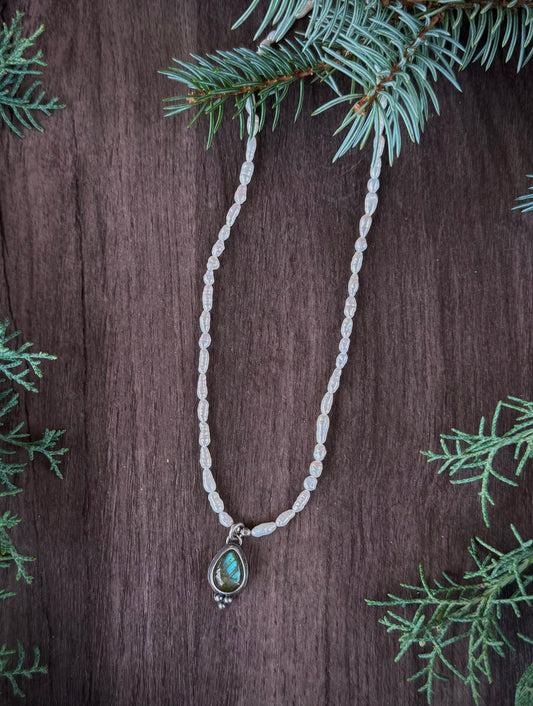 Freshwater Pearl + Labradorite 16" Necklace