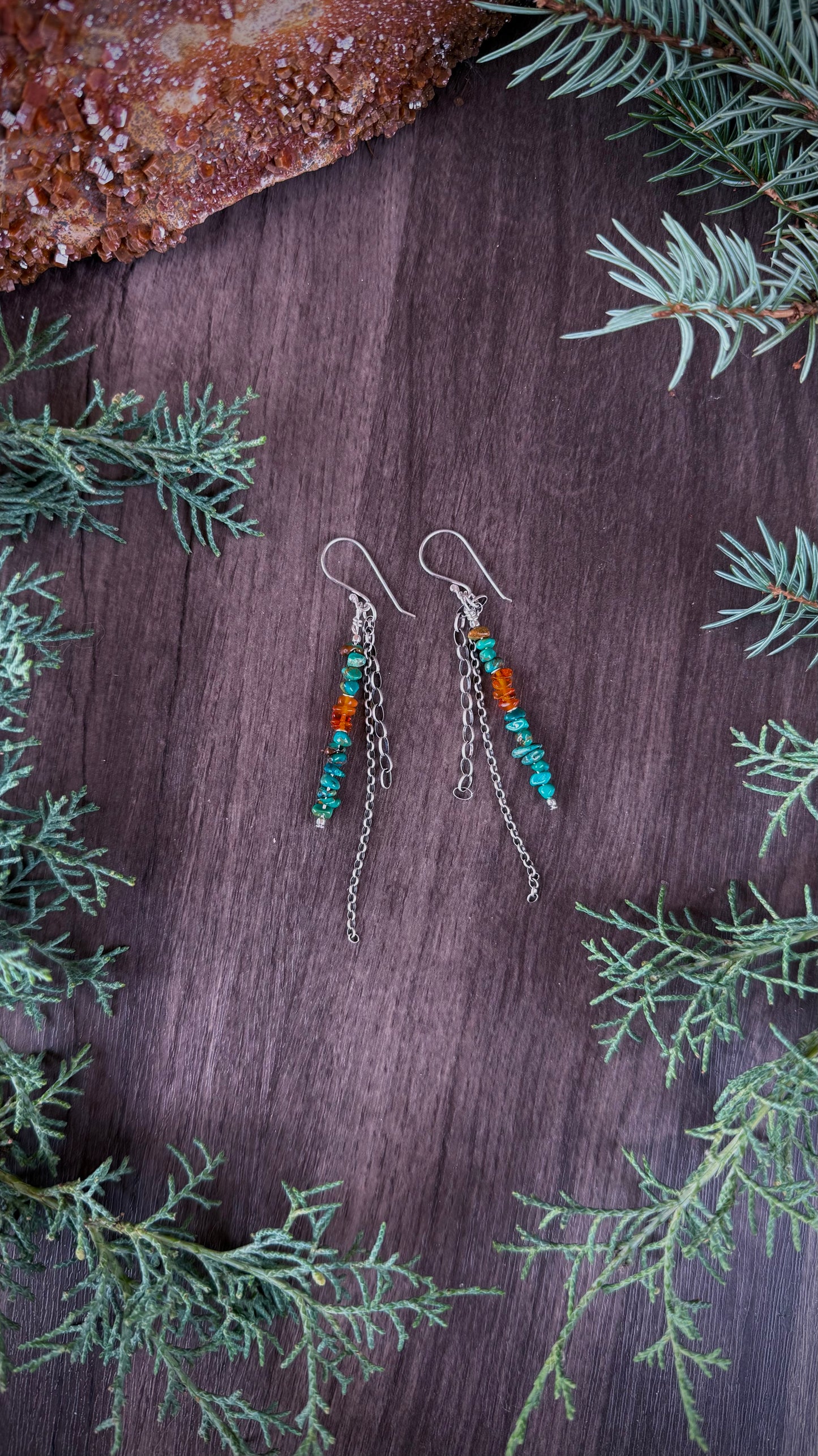 Sterling Silver • Amber & Turquoise Dangle Earrings