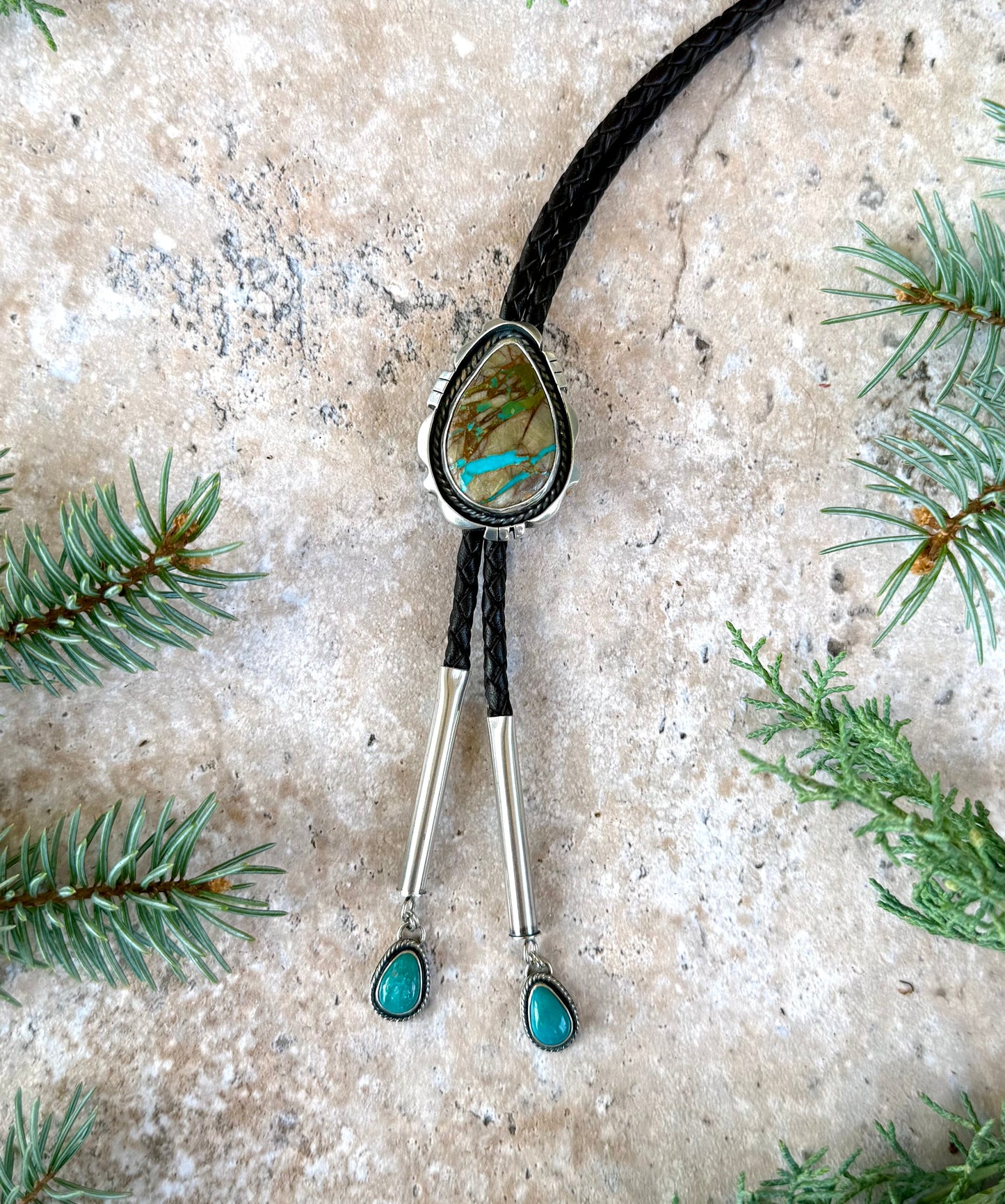 Royston Ribbons Bolo Tie - Handcrafted Sterling Silver & Turquoise