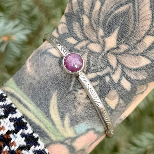 Purple Star Sapphire Sterling Silver Cuff — Size S/M