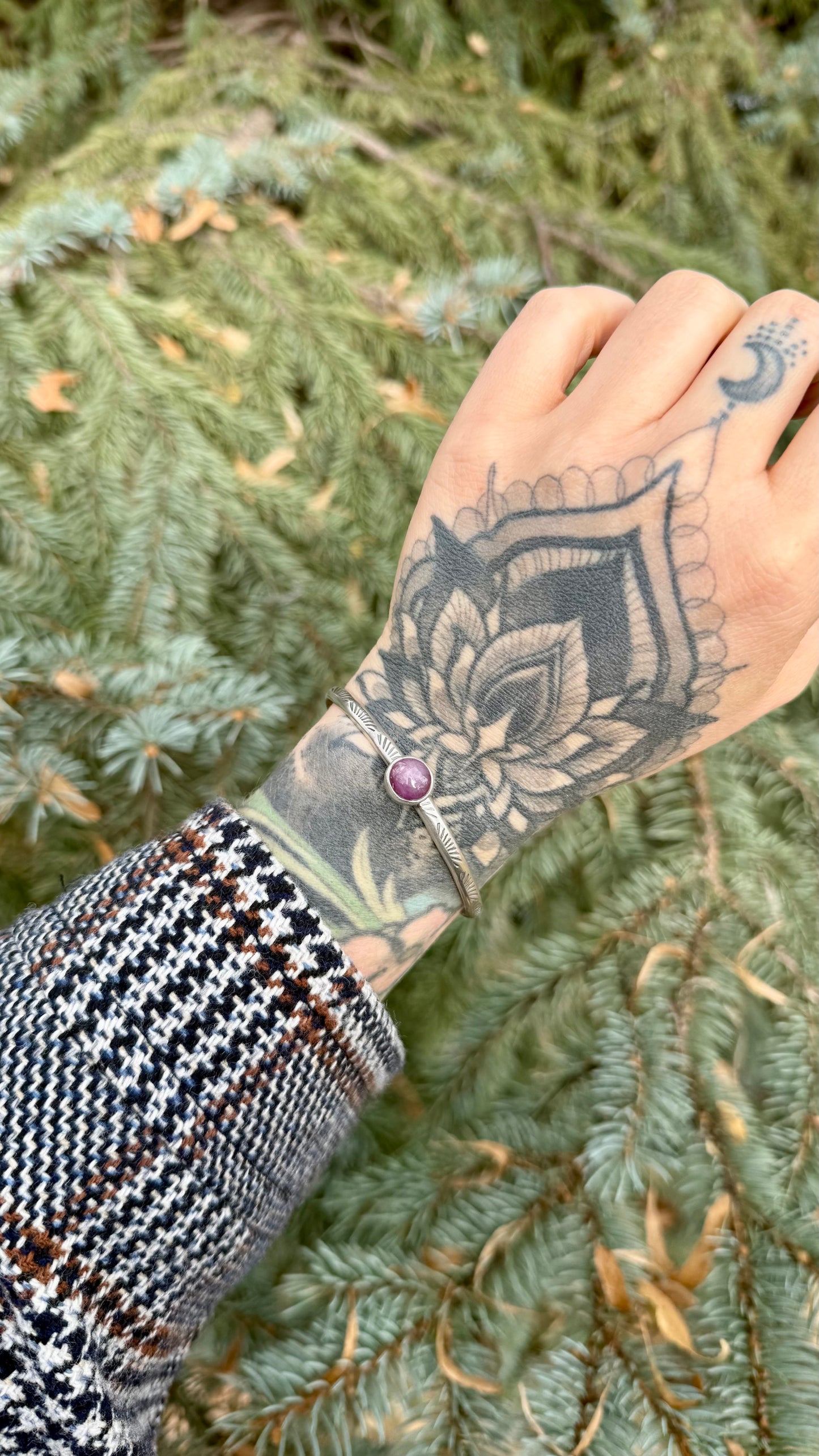 Purple Star Sapphire Sterling Silver Cuff — Size S/M