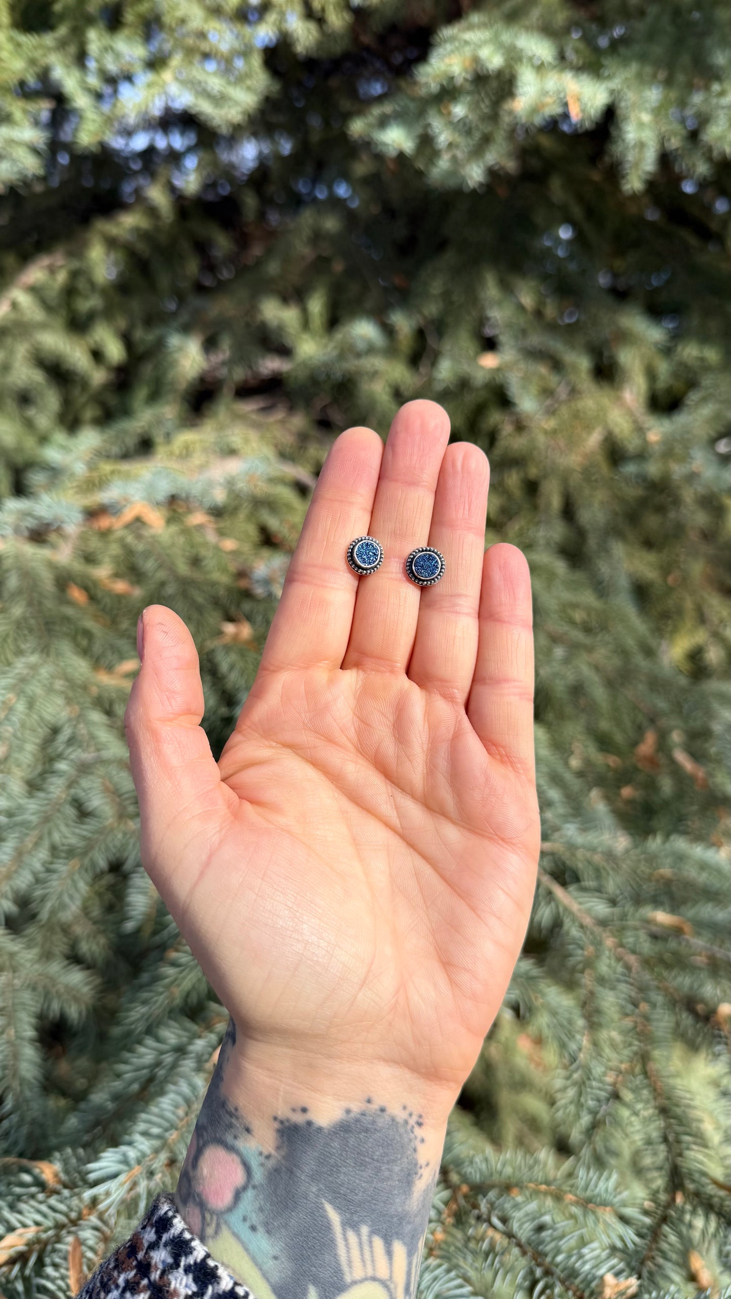 Celestial Druzy Stud Earrings — Silver Posts #4