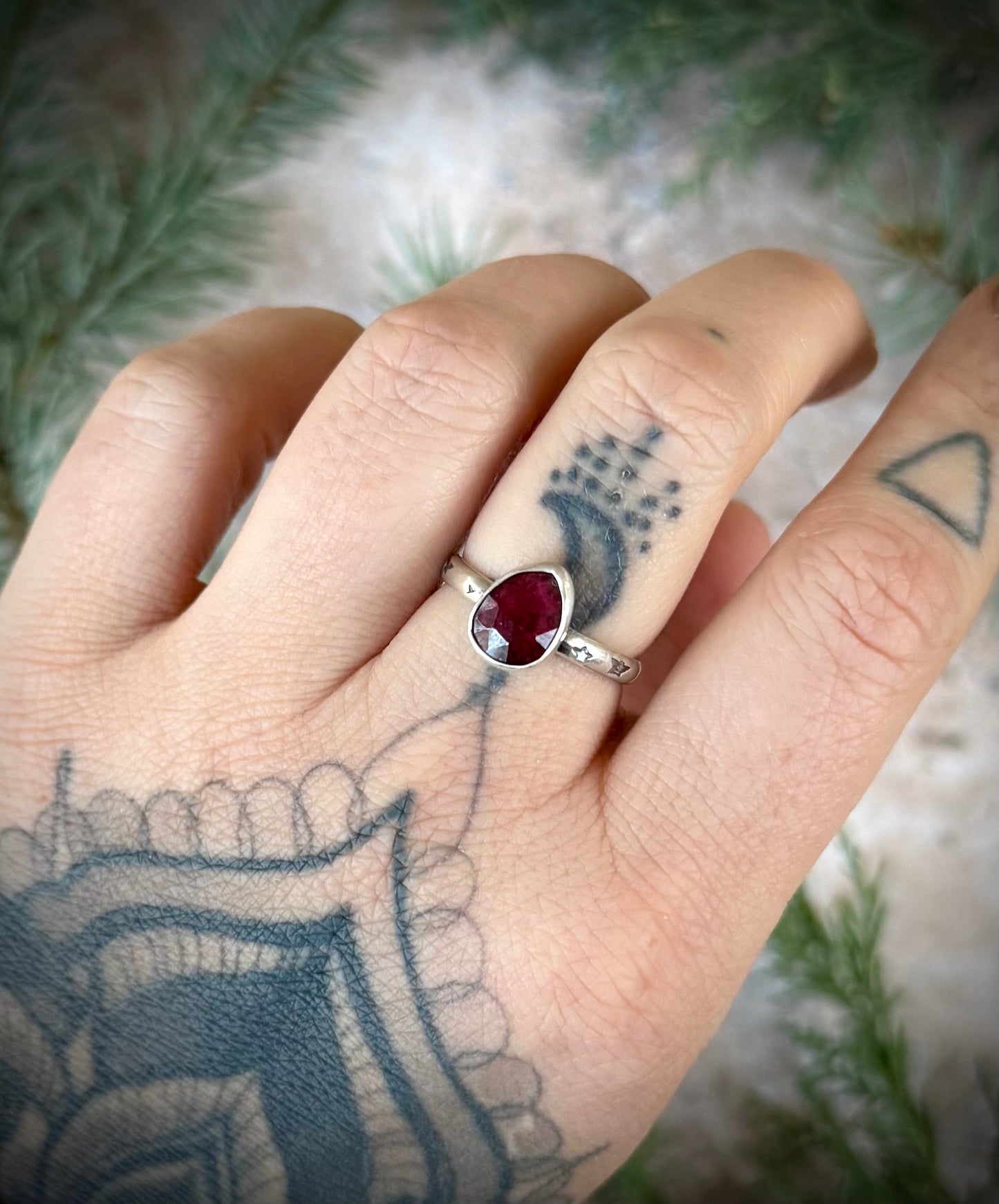 Faceted Garnet Ring - Size 7.75