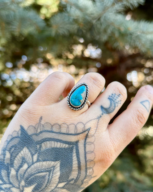Chilean Turquoise Teardrop Ring — Size 6.5