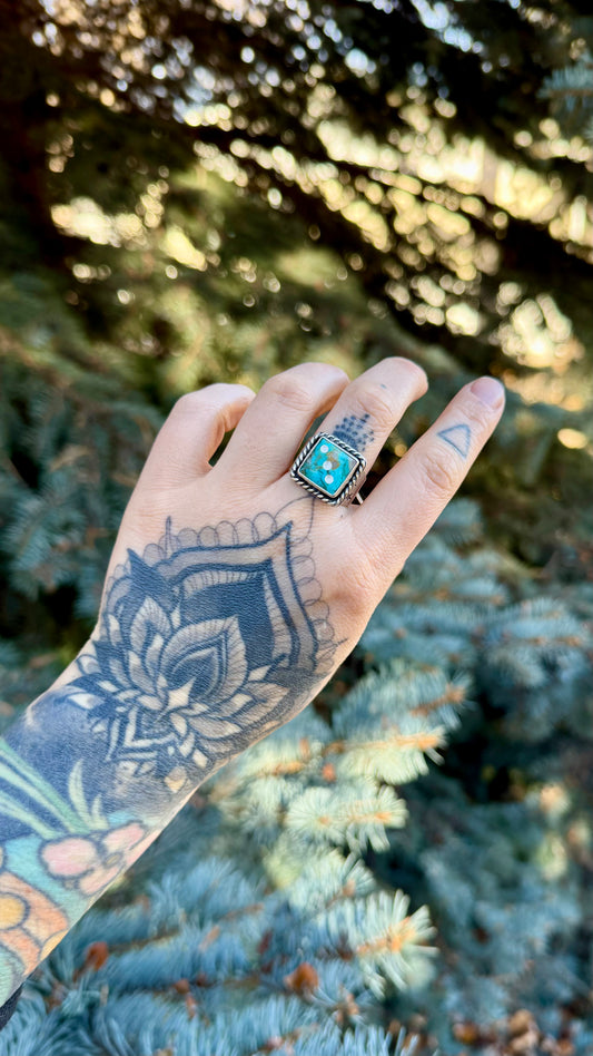 Dice No. 3 | Baja Turquoise Thick Band Ring (Size 9)