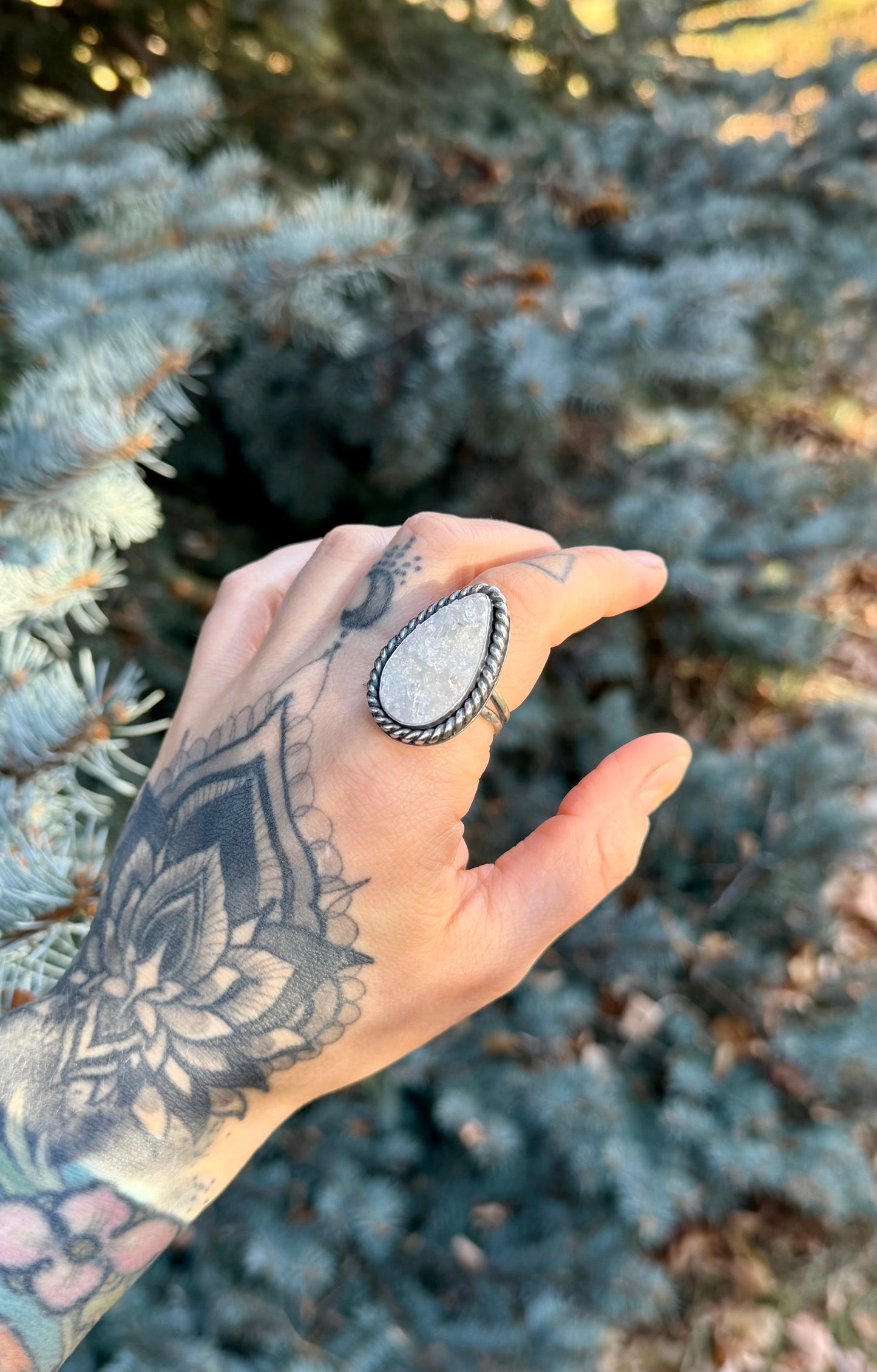 Frostveil | Siberian Crystal Cave Druzy Sterling Silver Ring | Size 9