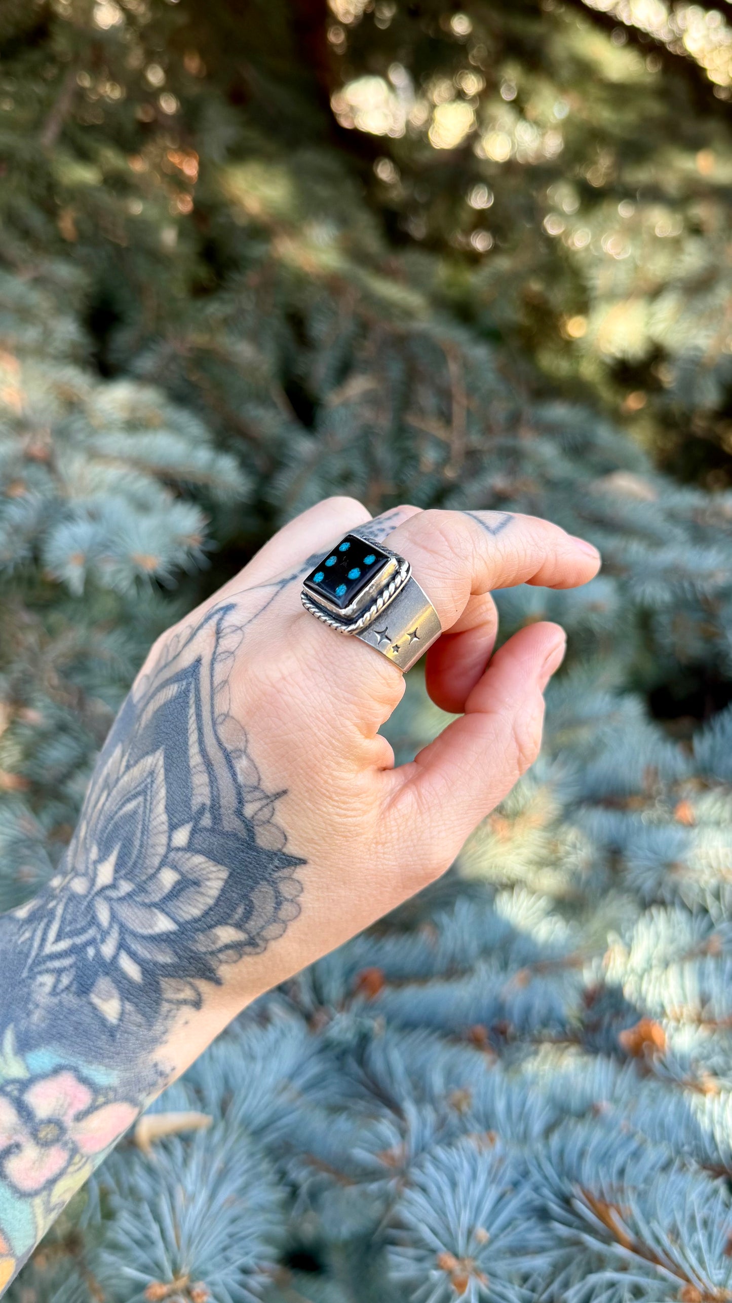 Dice No. 6 | Jet & Turquoise Inlay Ring (Size 9.5)