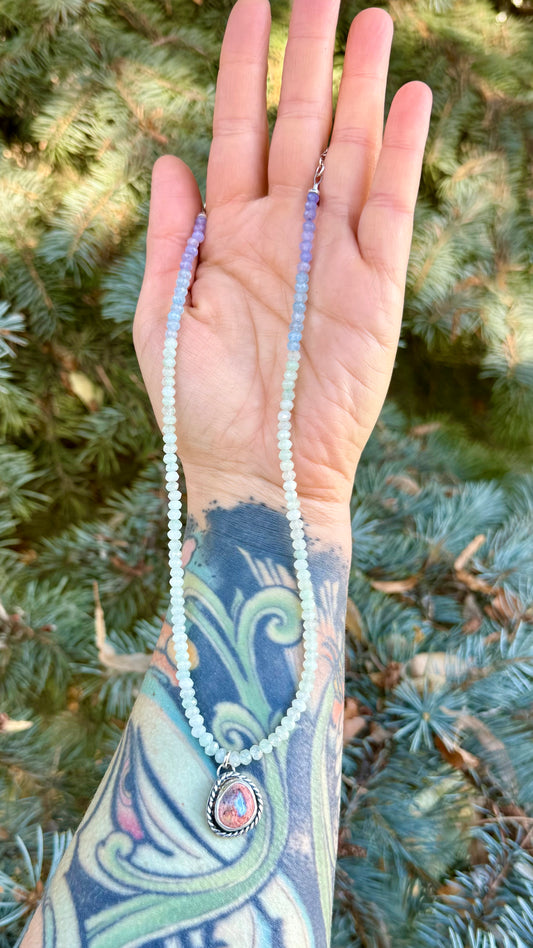 Quartzite + Mexican Fire Opal Necklace
